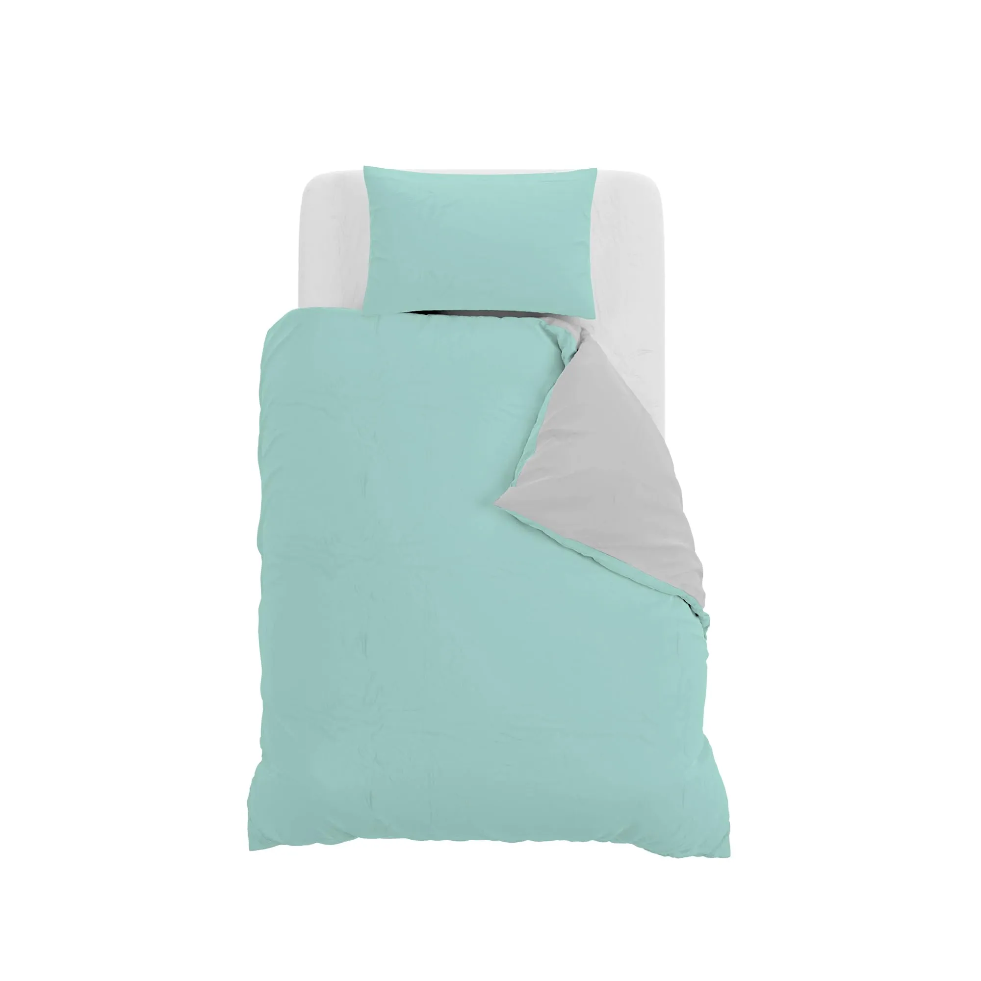 Italian Bed Linen Set Copripiumino 100% Cotone, 200x200 cm, Piazza e Mezza, Acqua/Grigio Chiaro - immagine 10
