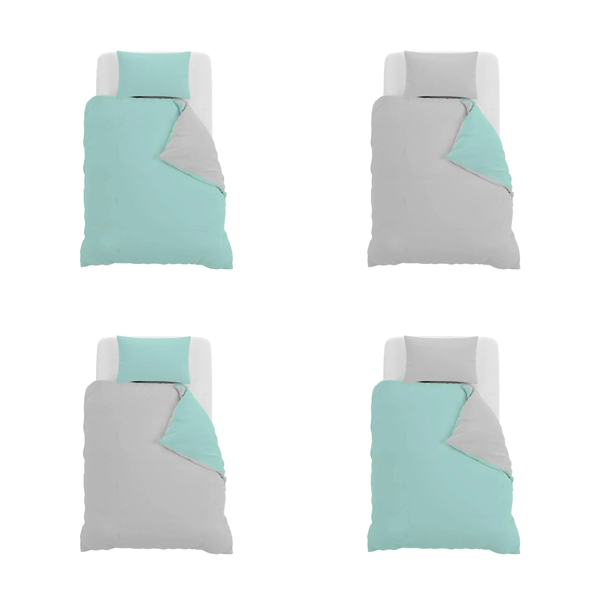 Italian Bed Linen Set Copripiumino 100% Cotone, 200x200 cm, Piazza e Mezza, Acqua/Grigio Chiaro - immagine 11