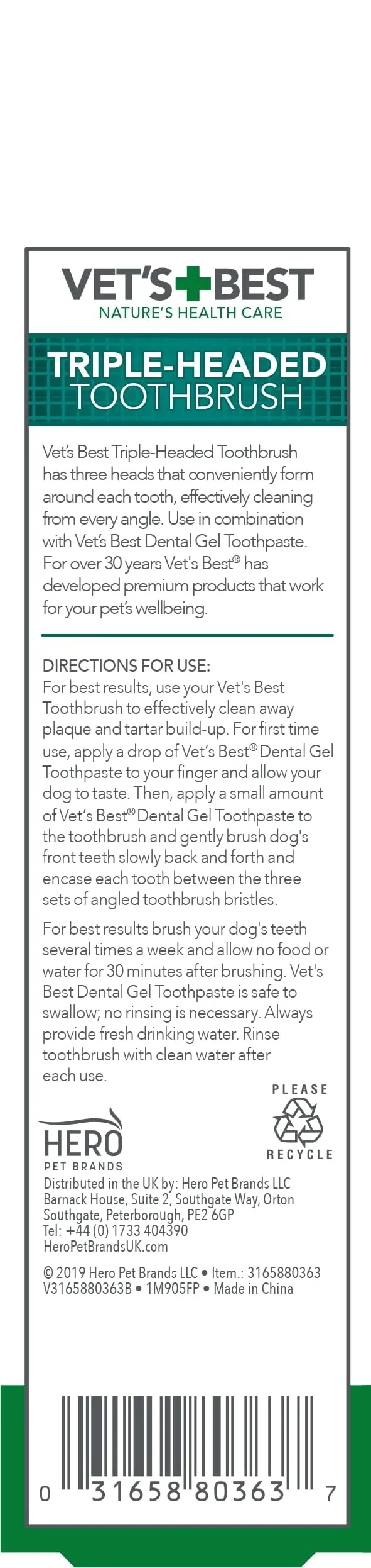 Vet's Best Spazzolino a tre teste per cani - immagine 2