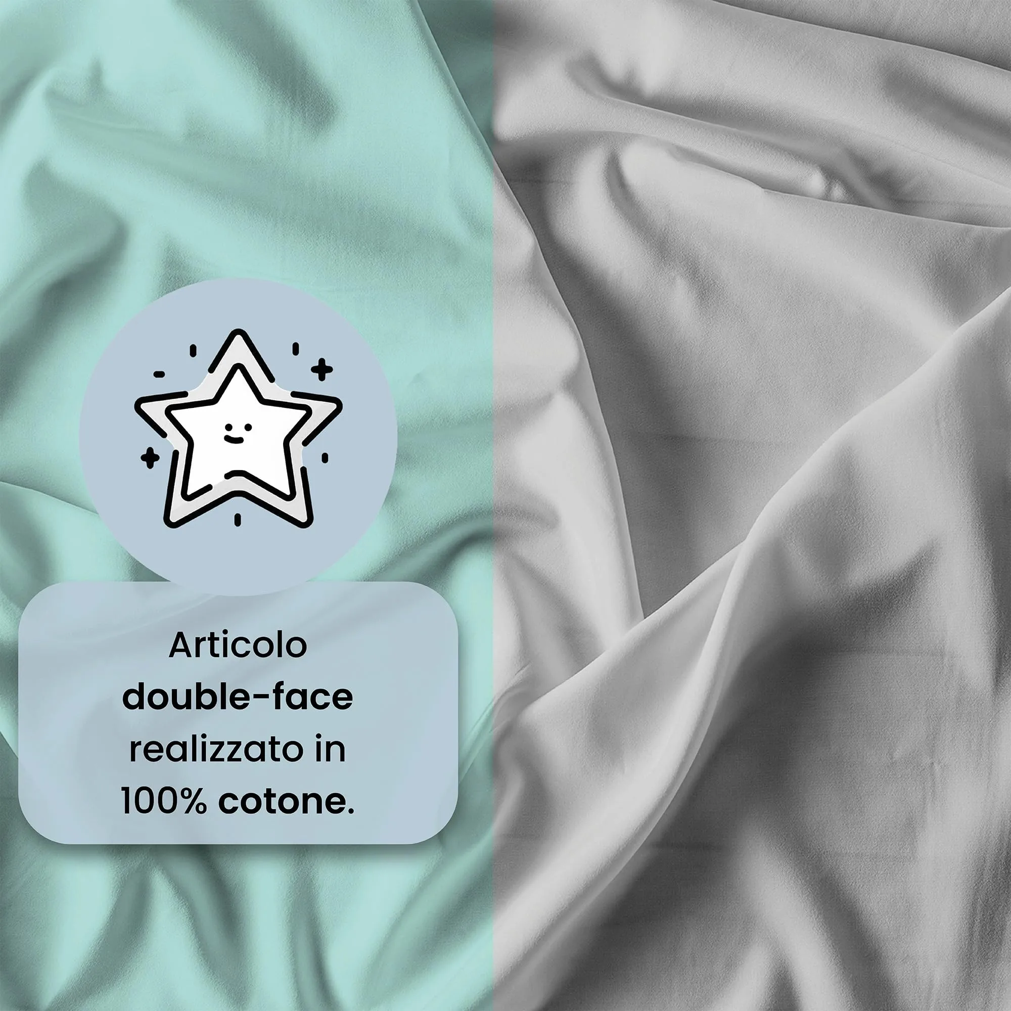 Italian Bed Linen Set Copripiumino 100% Cotone, Matrimoniale, 250x200 cm, Acqua/Grigio Chiaro - immagine 3