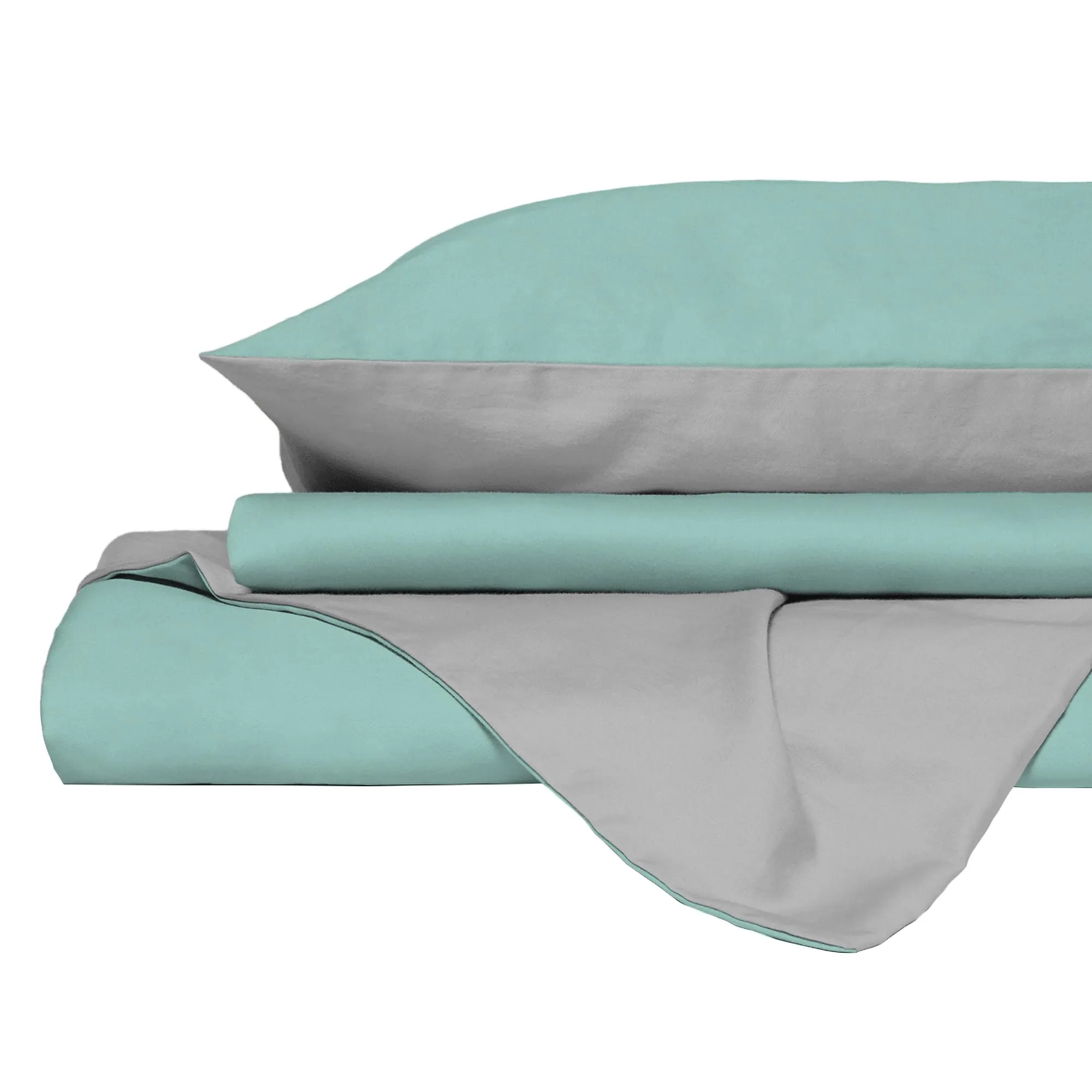 Italian Bed Linen Set Copripiumino 100% Cotone, Matrimoniale, 250x200 cm, Acqua/Grigio Chiaro - immagine 9