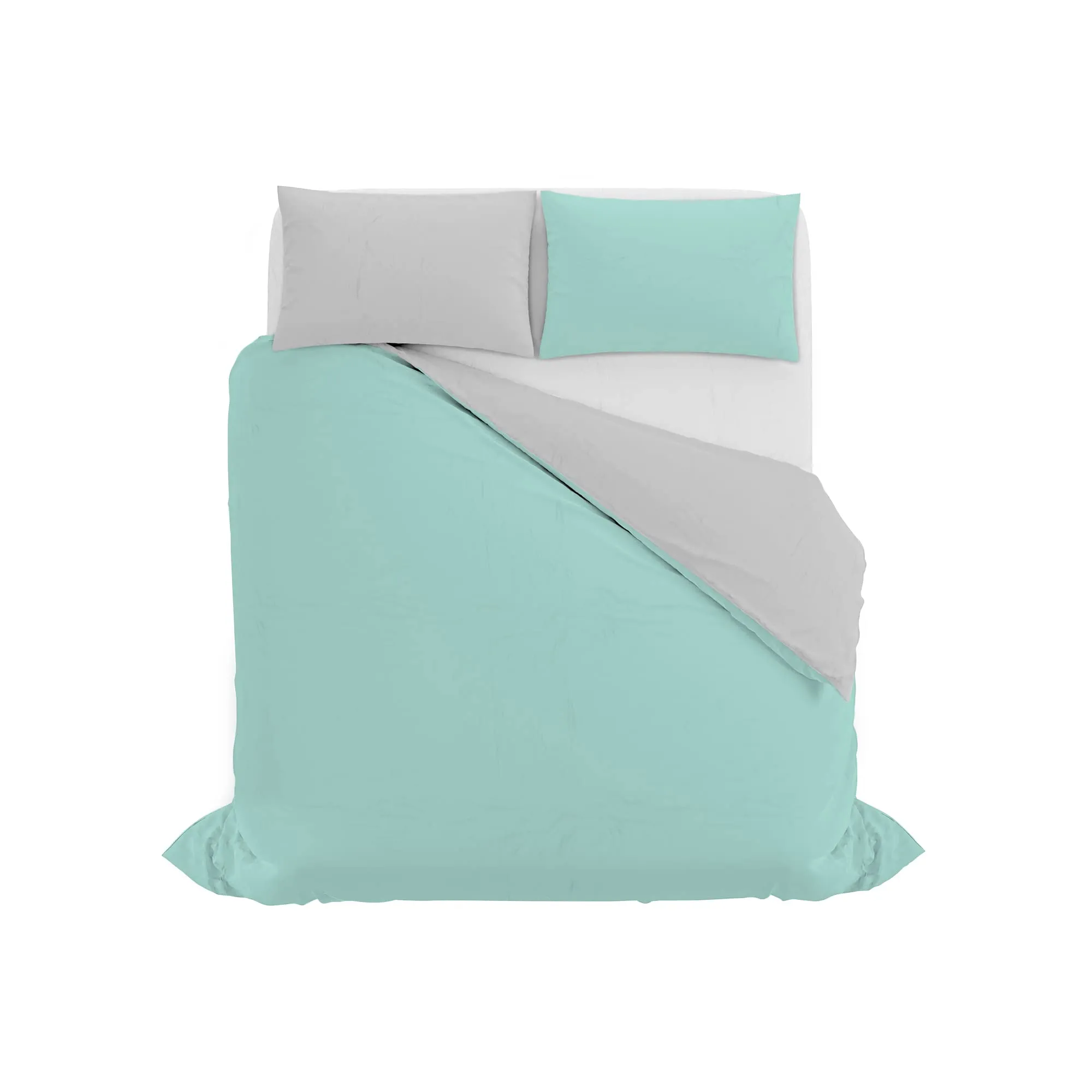 Italian Bed Linen Set Copripiumino 100% Cotone, Matrimoniale, 250x200 cm, Acqua/Grigio Chiaro - immagine 10