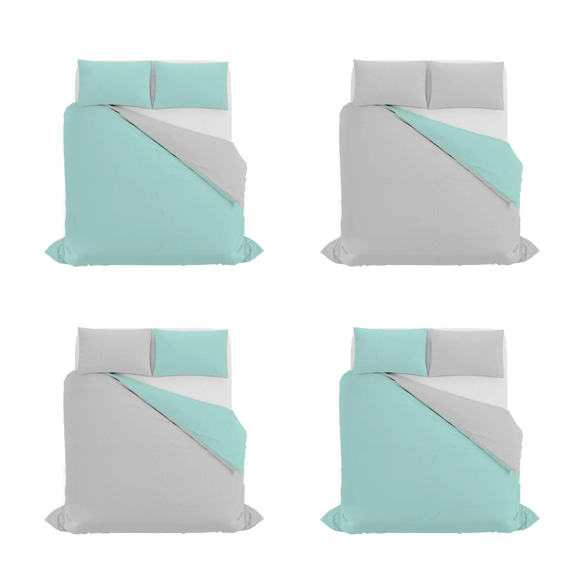 Italian Bed Linen Set Copripiumino 100% Cotone, Matrimoniale, 250x200 cm, Acqua/Grigio Chiaro - immagine 11