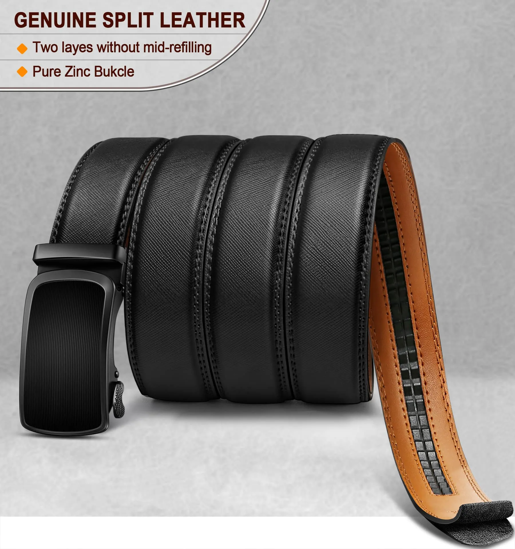BULLIANT Cintura Uomo in Pelle a Cricchetto Automatica, Fibbia 35mm, Nero595, 125cm (36-42 vita regolabile) - immagine 3