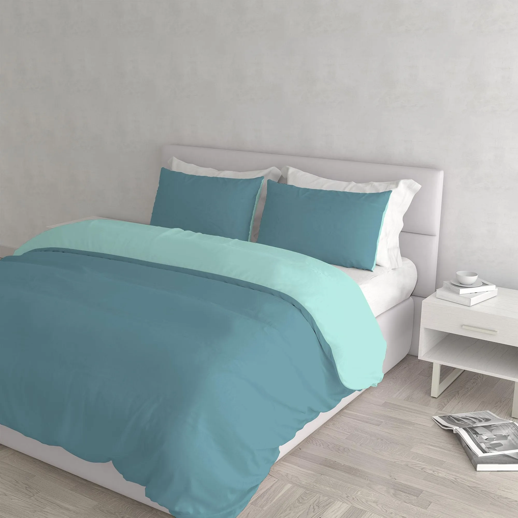 Italian Bed Linen Set Copripiumino 100% Cotone, Matrimoniale, 250x200 cm, Ottanio/Acqua - immagine 1