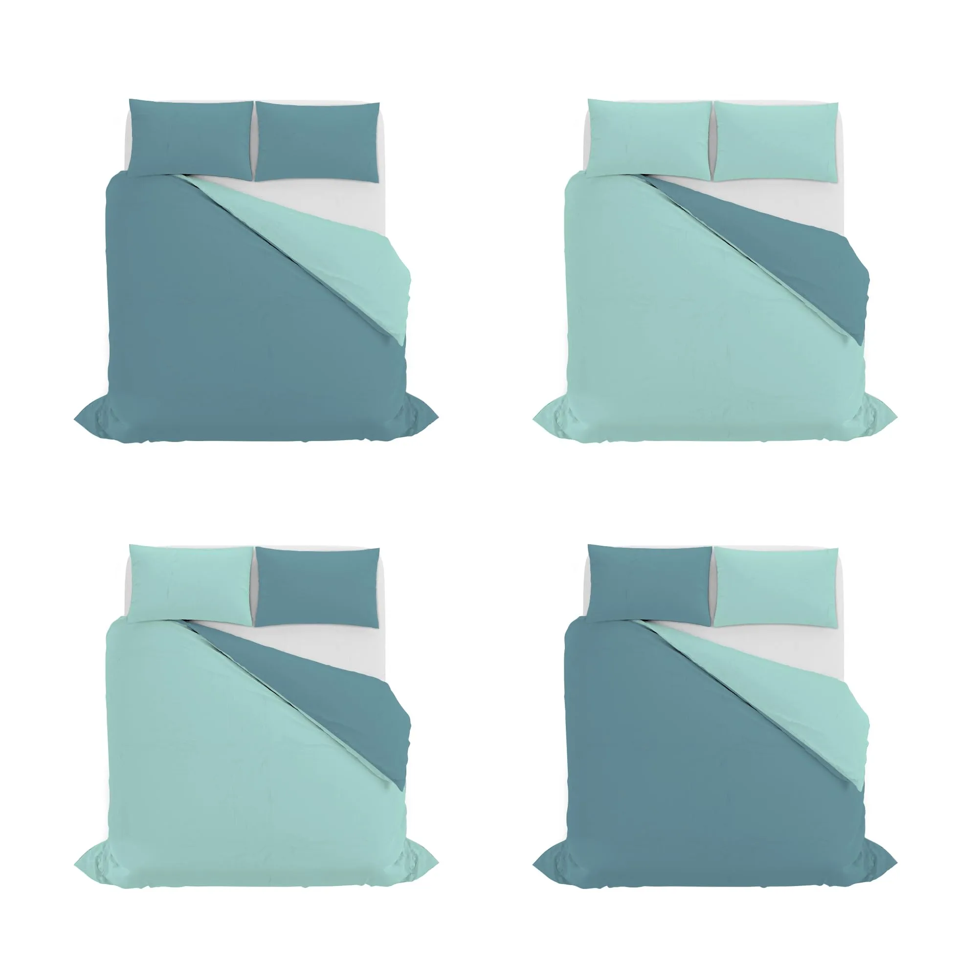 Italian Bed Linen Set Copripiumino 100% Cotone, Matrimoniale, 250x200 cm, Ottanio/Acqua - immagine 11