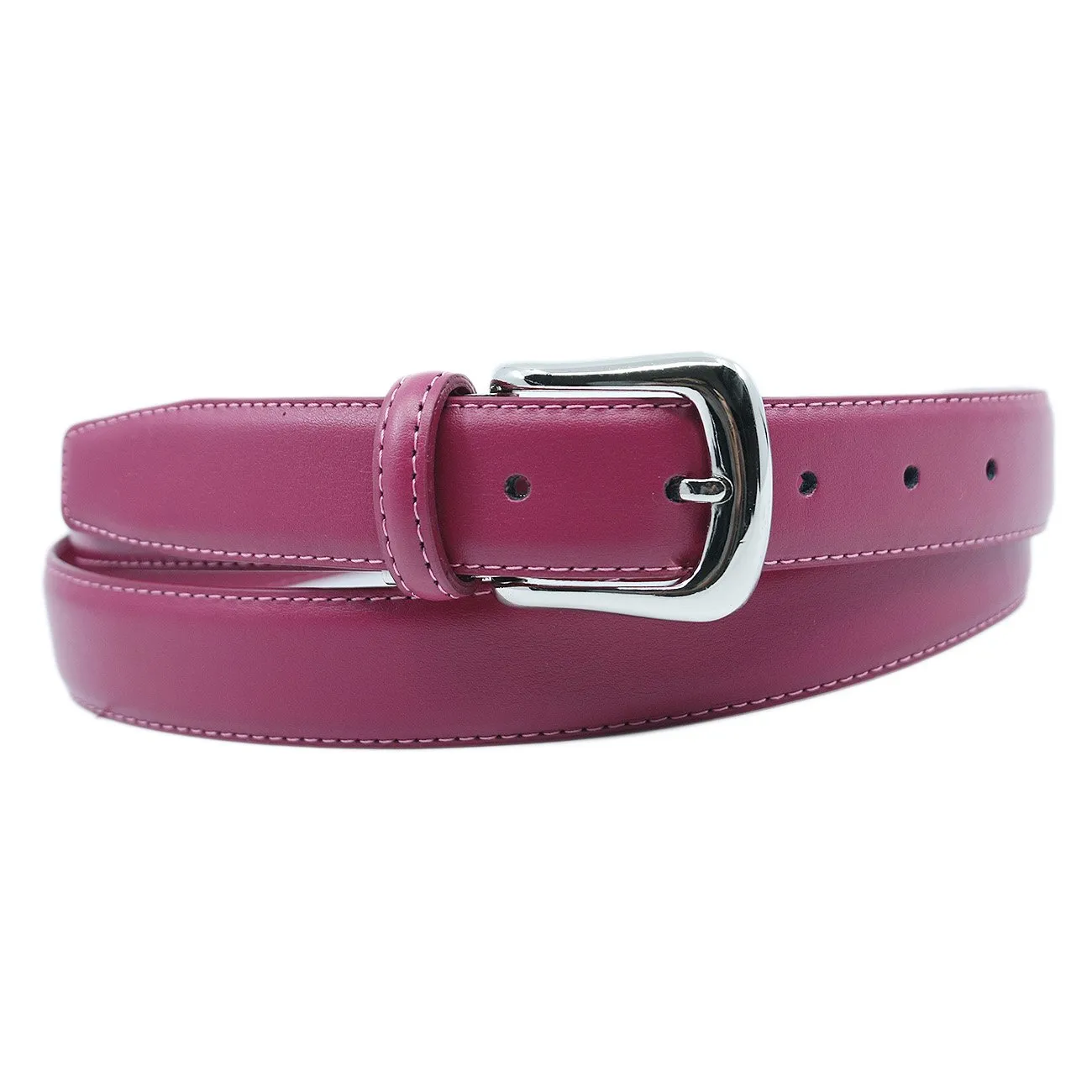 YEHMAN Cintura in crosta di pelle bovina 3 cm, fibbia argentata, Fucsia, 120 cm - immagine 2
