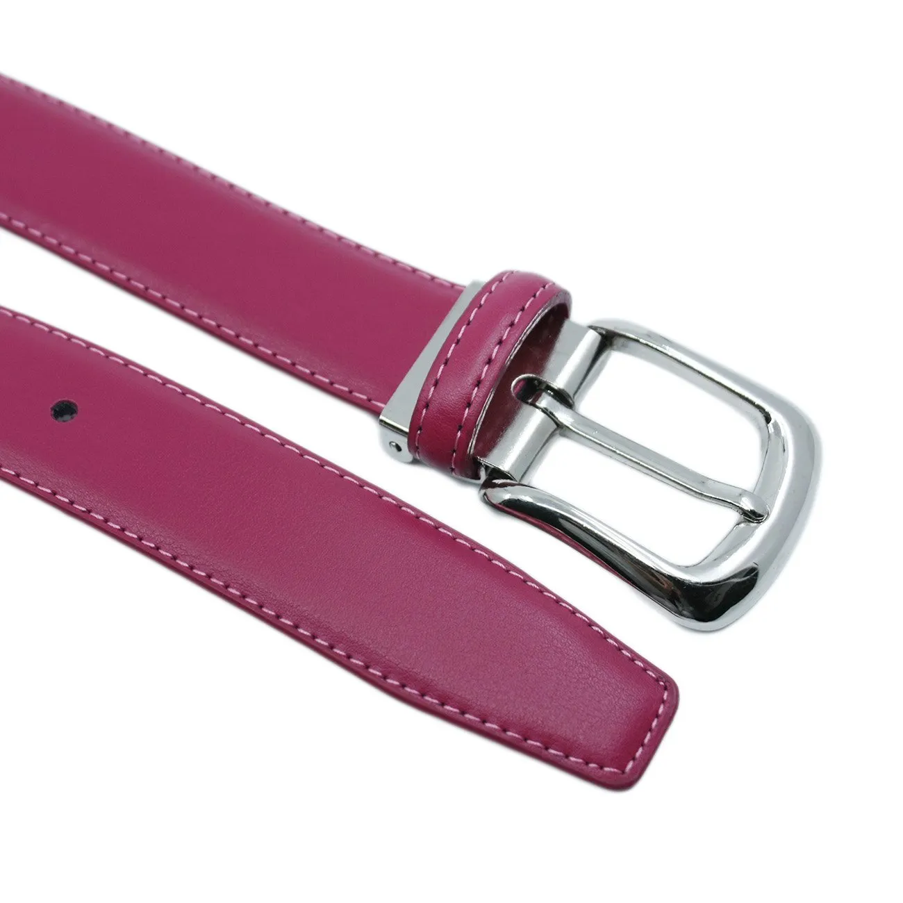 YEHMAN Cintura in crosta di pelle bovina 3 cm, fibbia argentata, Fucsia, 120 cm - immagine 3