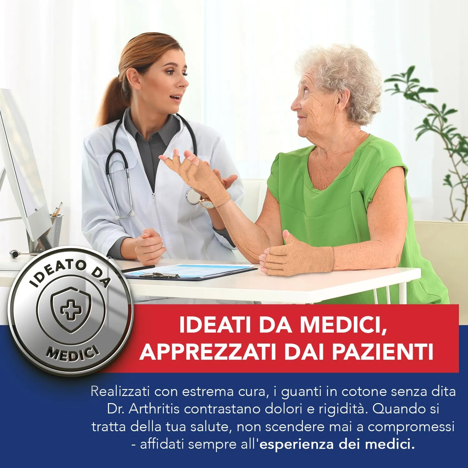 Dr. Arthritis Tutore Polso a Compressione e Guanti Senza Dita per Artrosi e Tunnel Carpale, Beige, Taglia L, 1 Paio - immagine 2