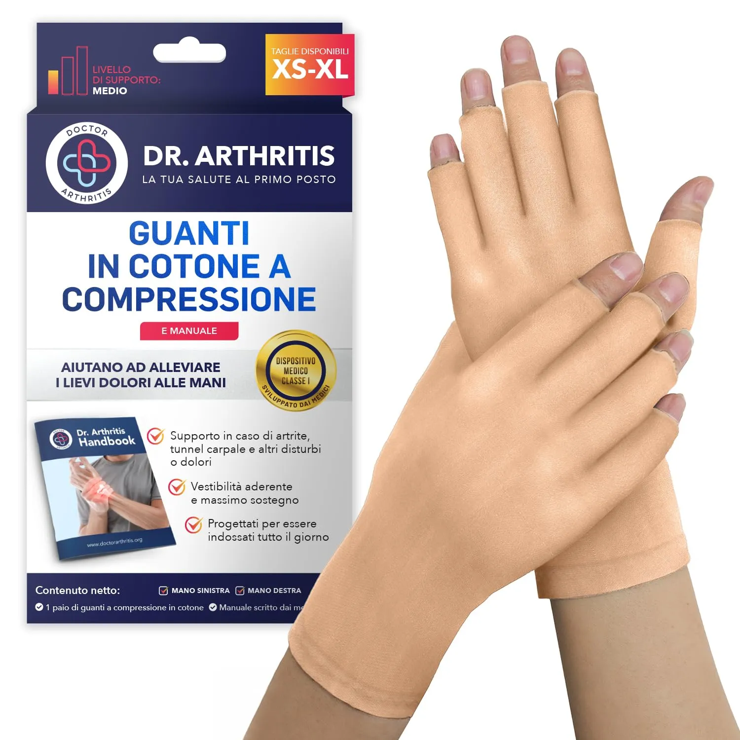 Dr. Arthritis Tutore Polso a Compressione Guanti Senza Dita per Artrosi e Tunnel Carpale (Beige, Taglia S, 1 Paio) - immagine 1