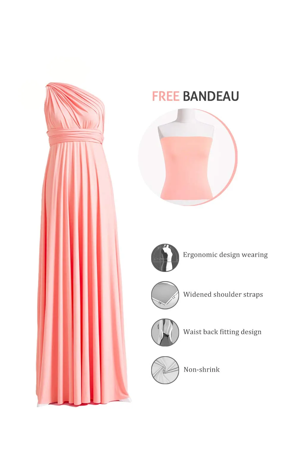 72styles Abito Cerimonia Donna Elegante Infinity Damigella d'Onore - immagine 3