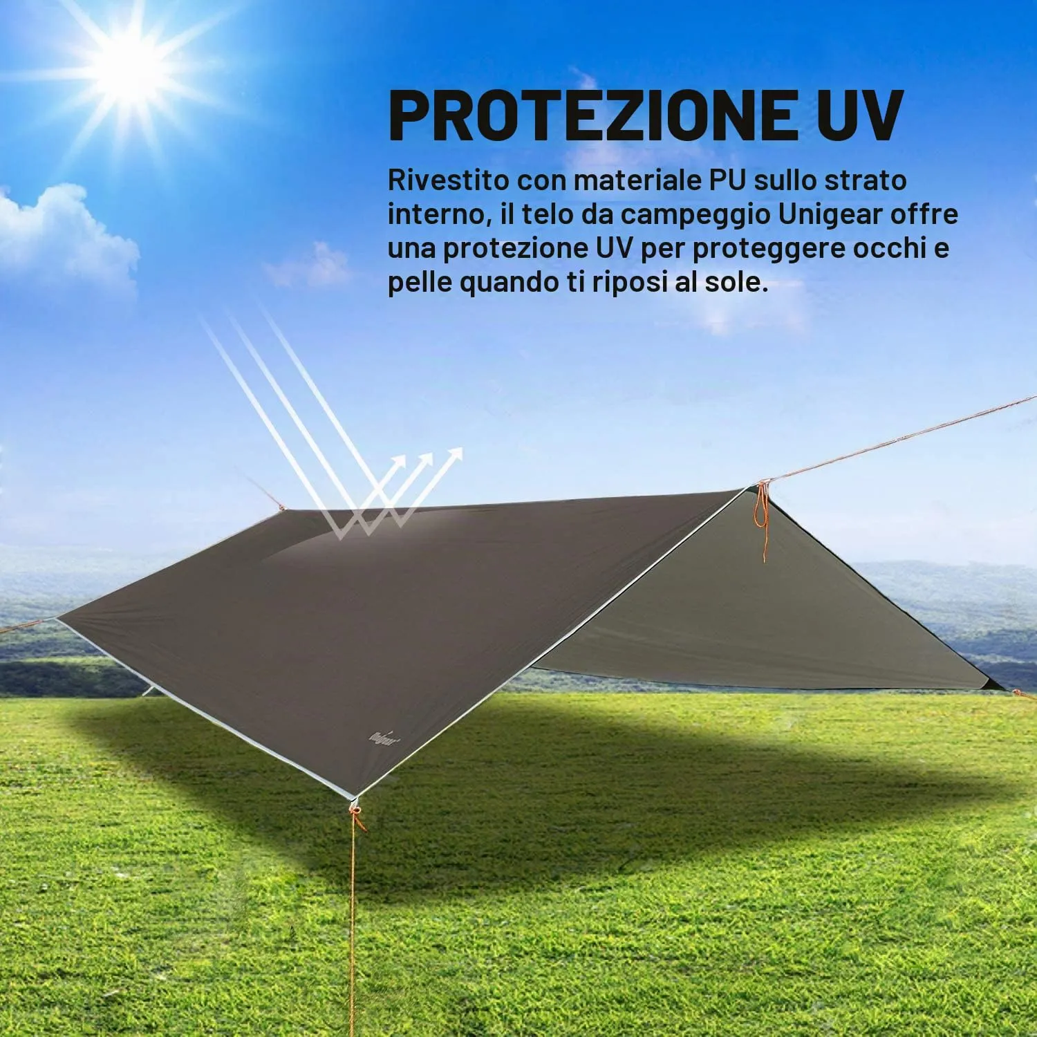 Unigear Telo Antipioggia Tarp Rain Fly 3x3m Marrone - immagine 3