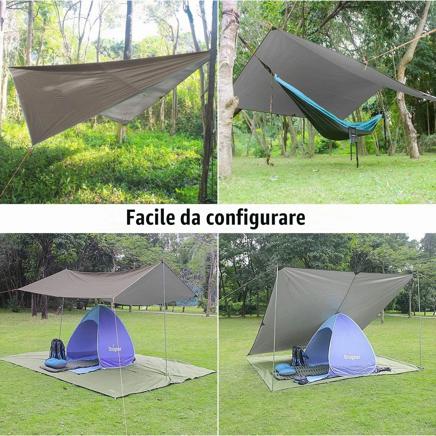 Unigear Telo Antipioggia Tarp Rain Fly 3x3m Marrone - immagine 4