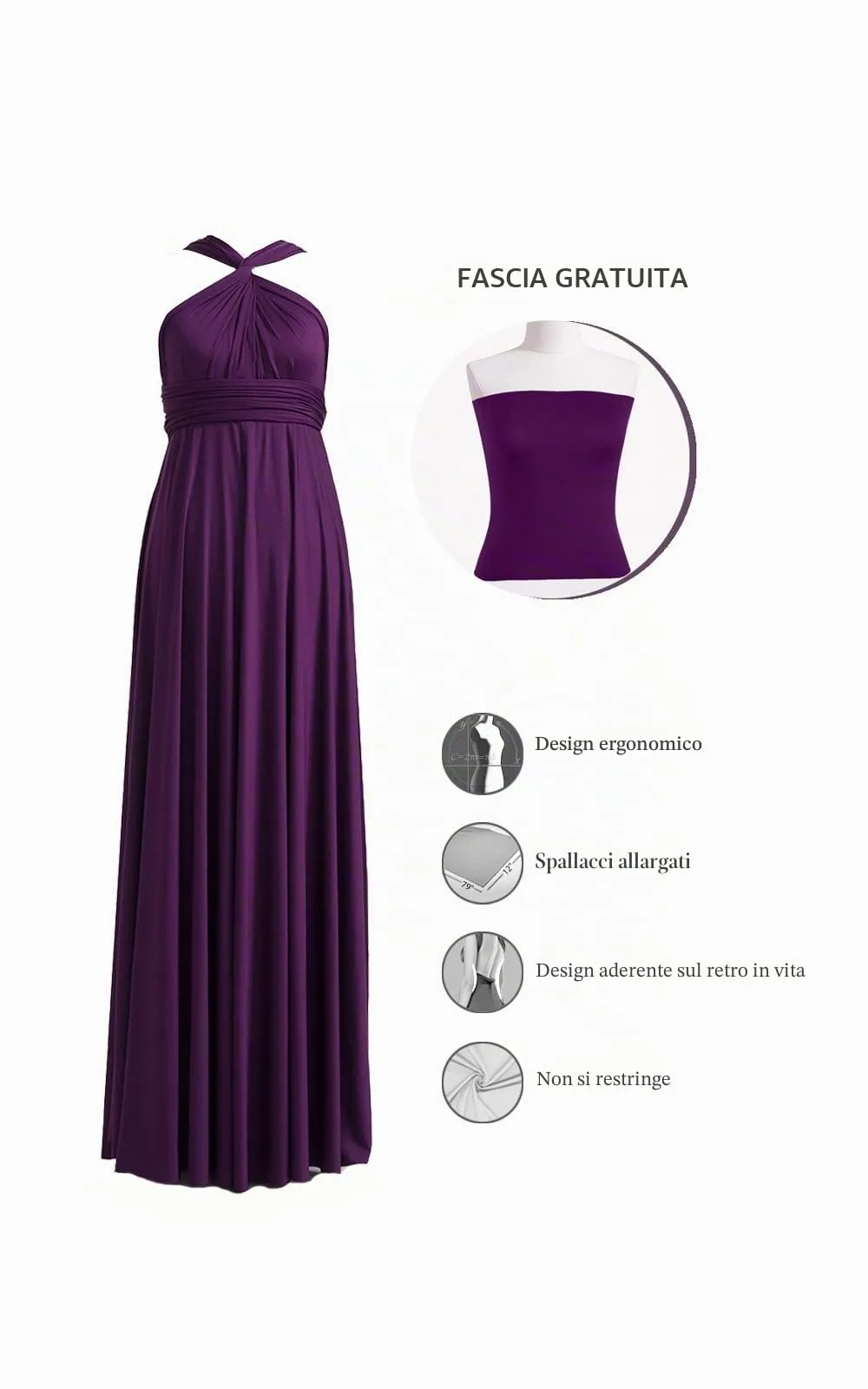 72styles Abito Cerimonia Donna Vestito Elegante Infinity Damigella d'Onore - immagine 3