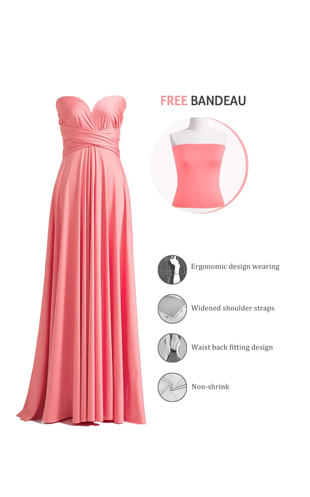 72styles Abito Cerimonia Donna Vestito Elegante Infinity Damigella d'Onore - immagine 3