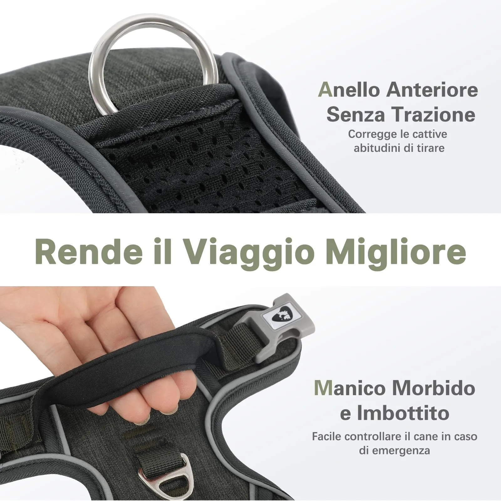 COMSLE Pettorina per Cani Riflettente Anti Tiro, Traspirante e Regolabile, Verde Scuro, S - immagine 4