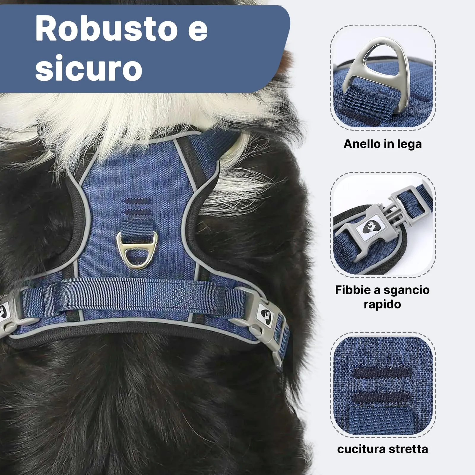 COMSLE Pettorina Anti Tiro per Cani Riflettente e Traspirante, Blu Scuro, M - immagine 3