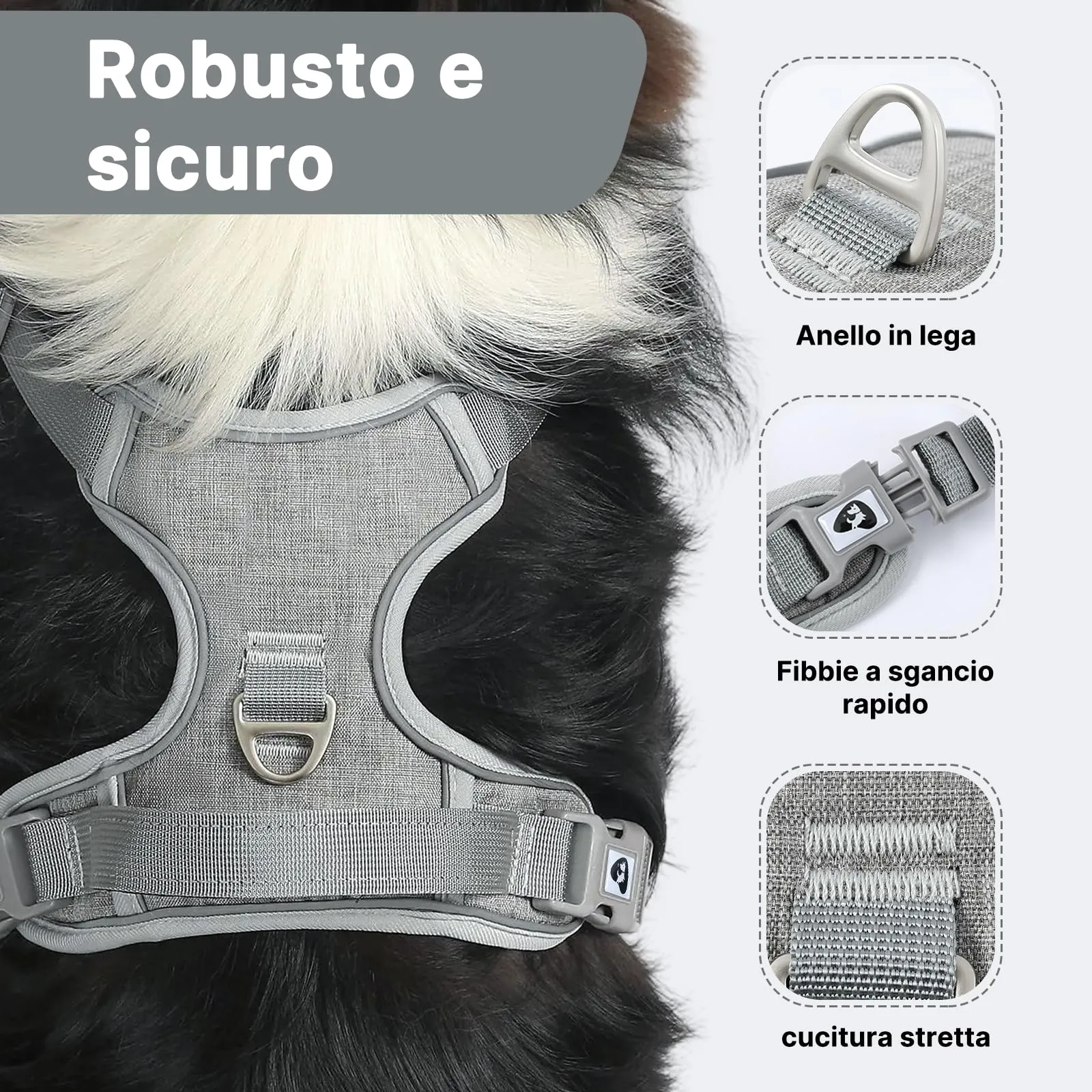 COMSLE Pettorina Anti Tiro per Cani Riflettente e Traspirante, Grigio, M - immagine 3