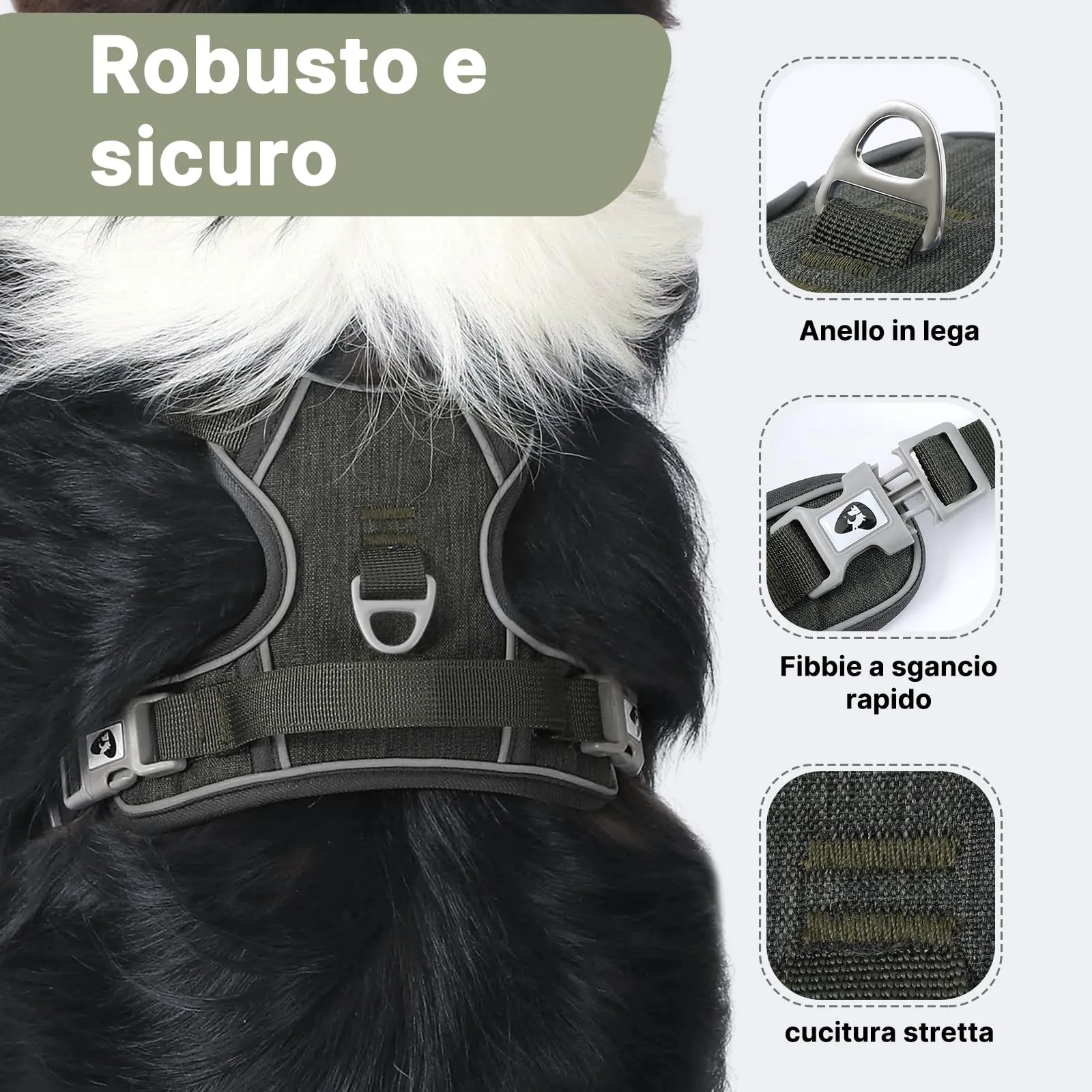 COMSLE Pettorina Anti Tiro per Cani, Riflettente e Traspirante, Verde Scuro, L - immagine 3