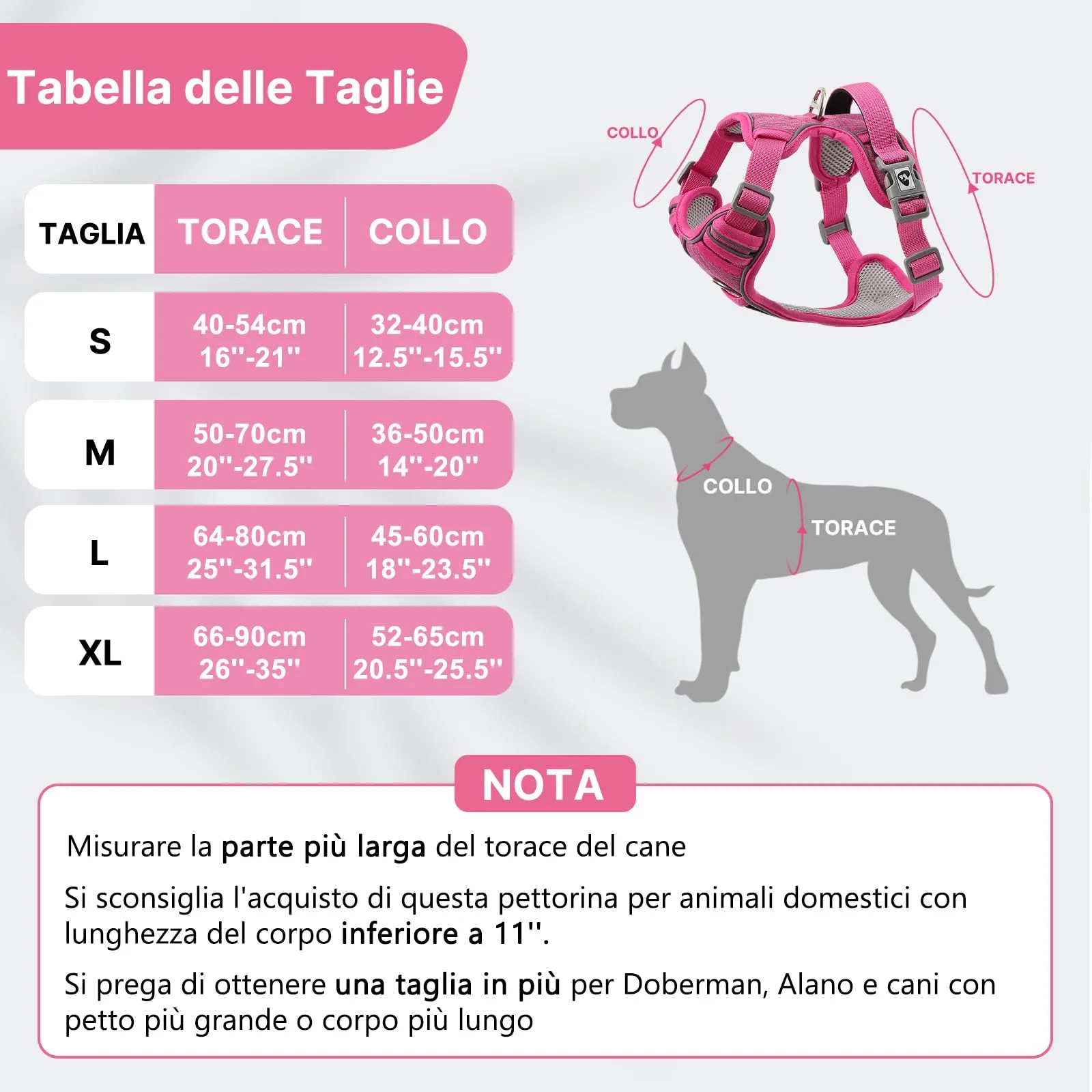 COMSLE Pettorina per Cani Riflettente Anti Tiro Regolabile e Traspirante, Rosa, S - immagine 2