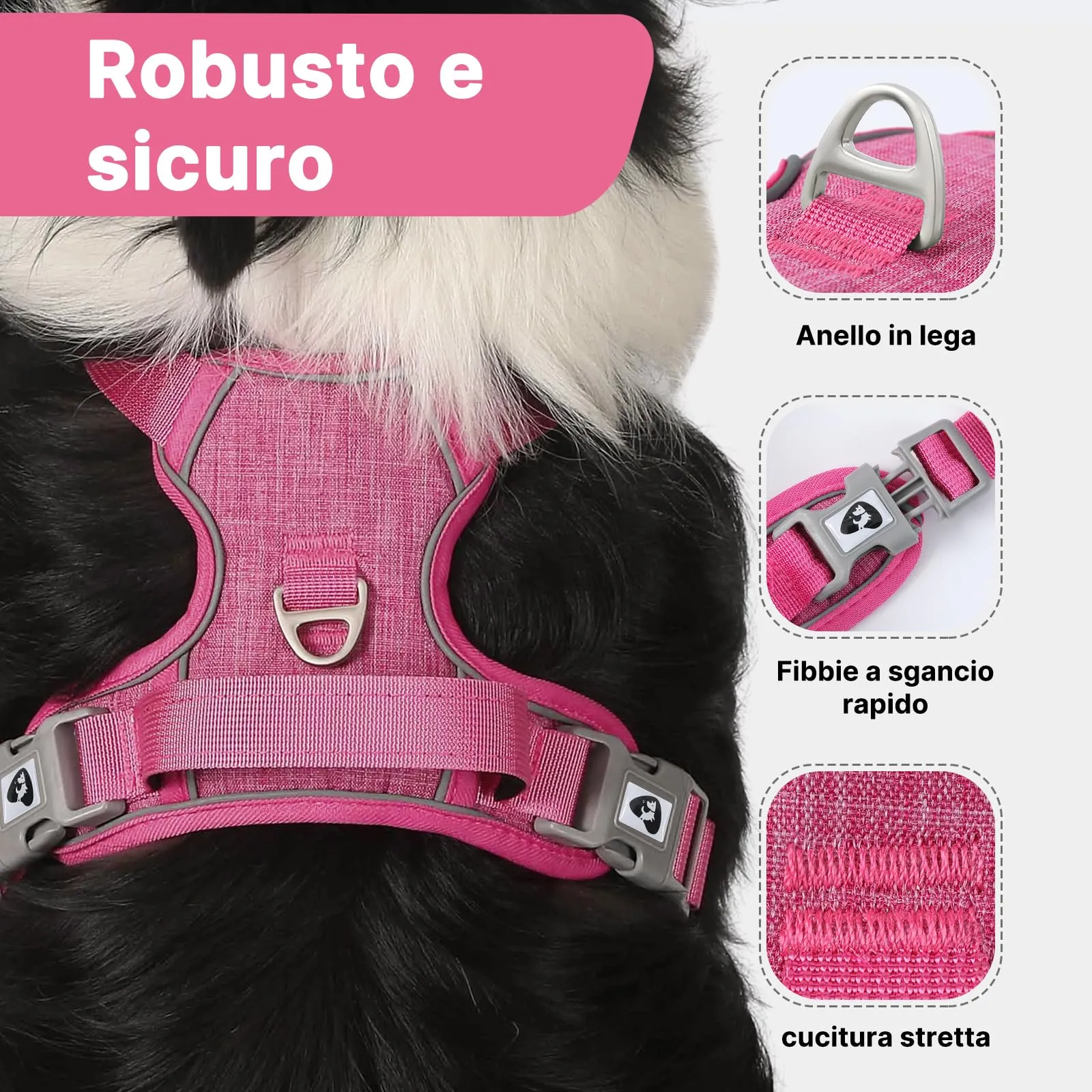 COMSLE Pettorina per Cani Riflettente Anti Tiro Regolabile e Traspirante, Rosa, S - immagine 3