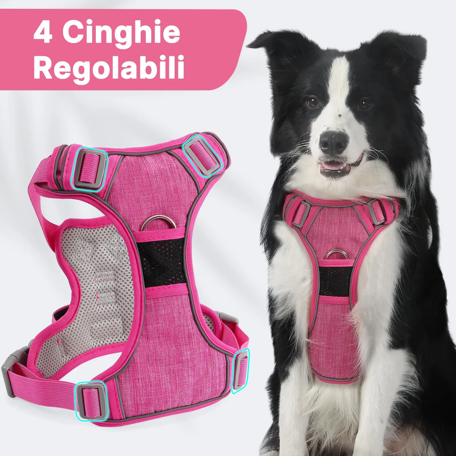 COMSLE Pettorina Anti Tiro per Cani, Riflettente e Traspirante, Rosa, M - immagine 5