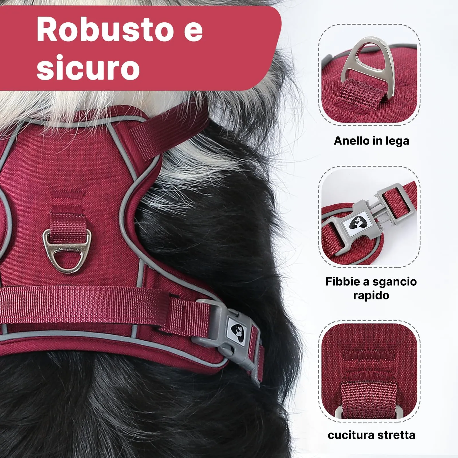 COMSLE Pettorina Cane Riflettente Anti Tiro Regolabile e Traspirante, Rosso, M - immagine 3