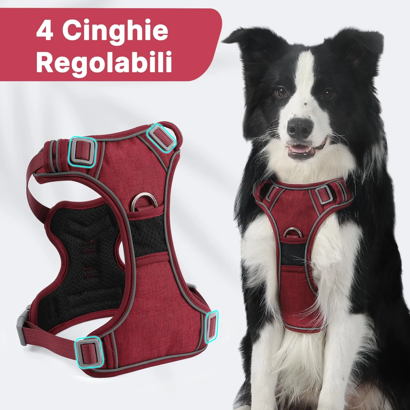 COMSLE Pettorina Cane Riflettente Anti Tiro Regolabile e Traspirante, Rosso, M - immagine 5