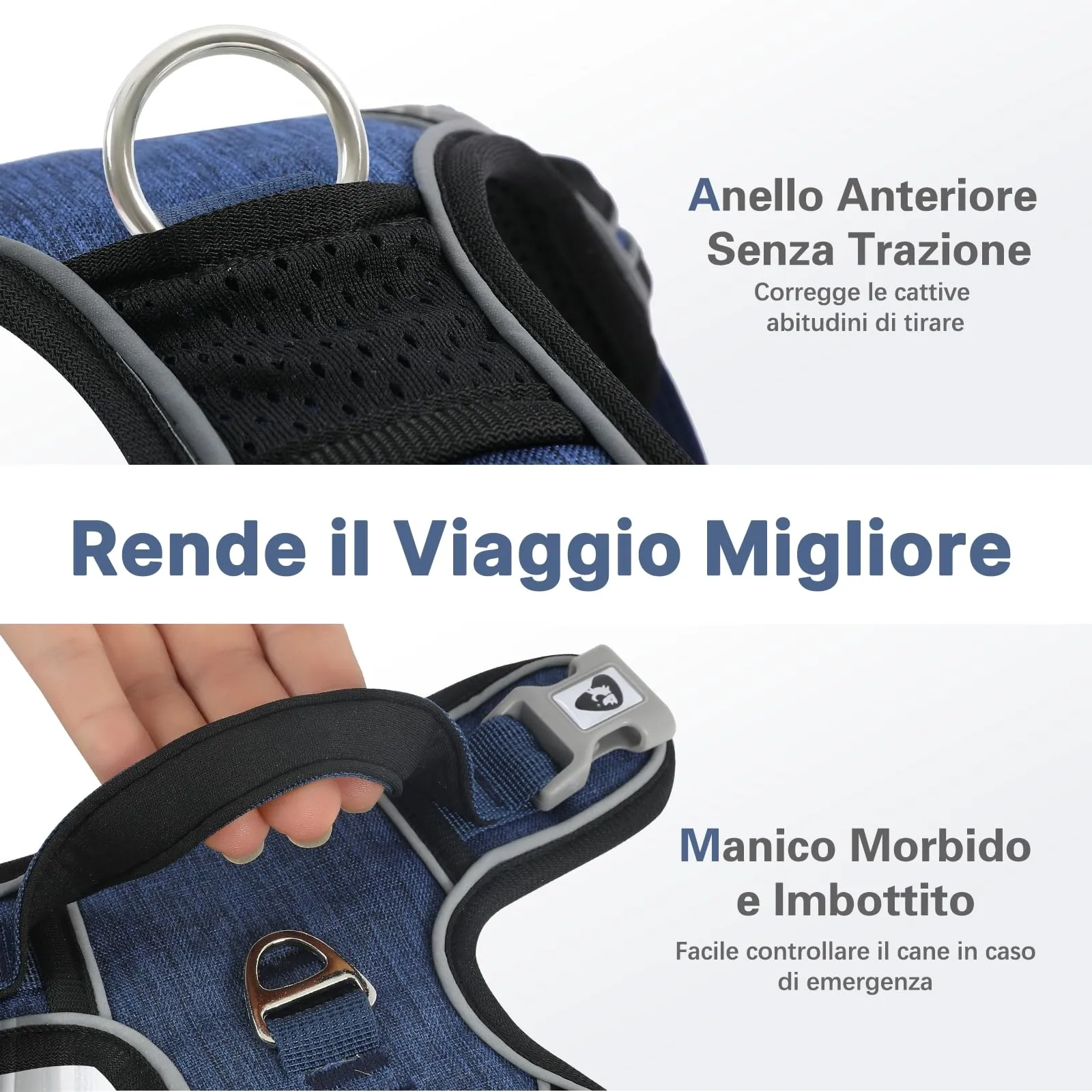 COMSLE Pettorina Anti Tiro per Cani, Riflettente e Traspirante, Regolabile con Doppio Anello, Blu Scuro, XL - immagine 4