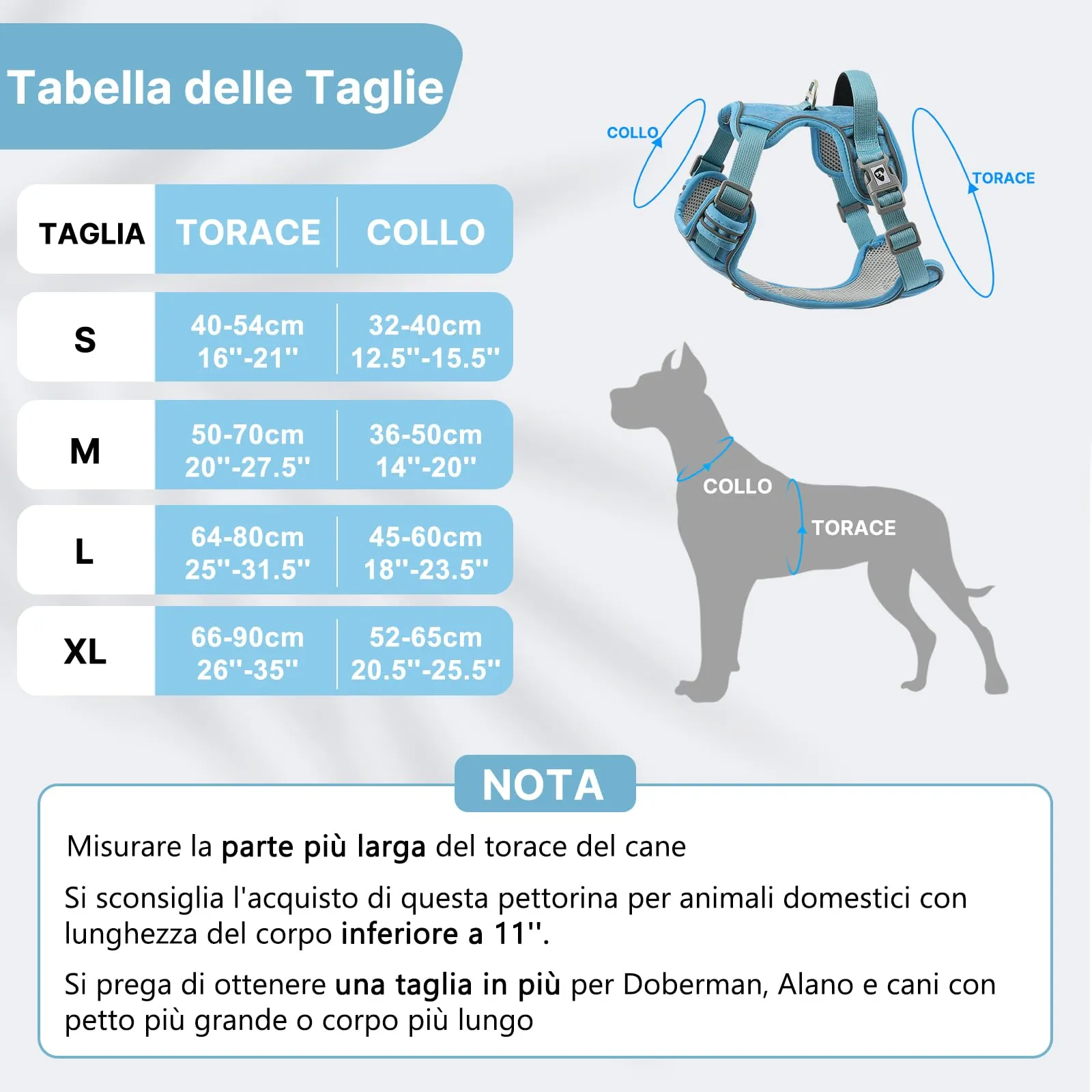 COMSLE Pettorina Anti Tiro per Cani Riflettente e Traspirante, Blu Chiaro, S - immagine 2