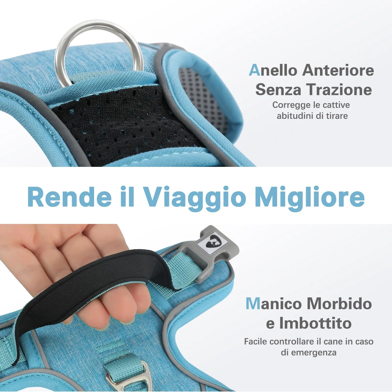 COMSLE Pettorina Anti Tiro per Cani Riflettente e Traspirante, Blu Chiaro, S - immagine 4