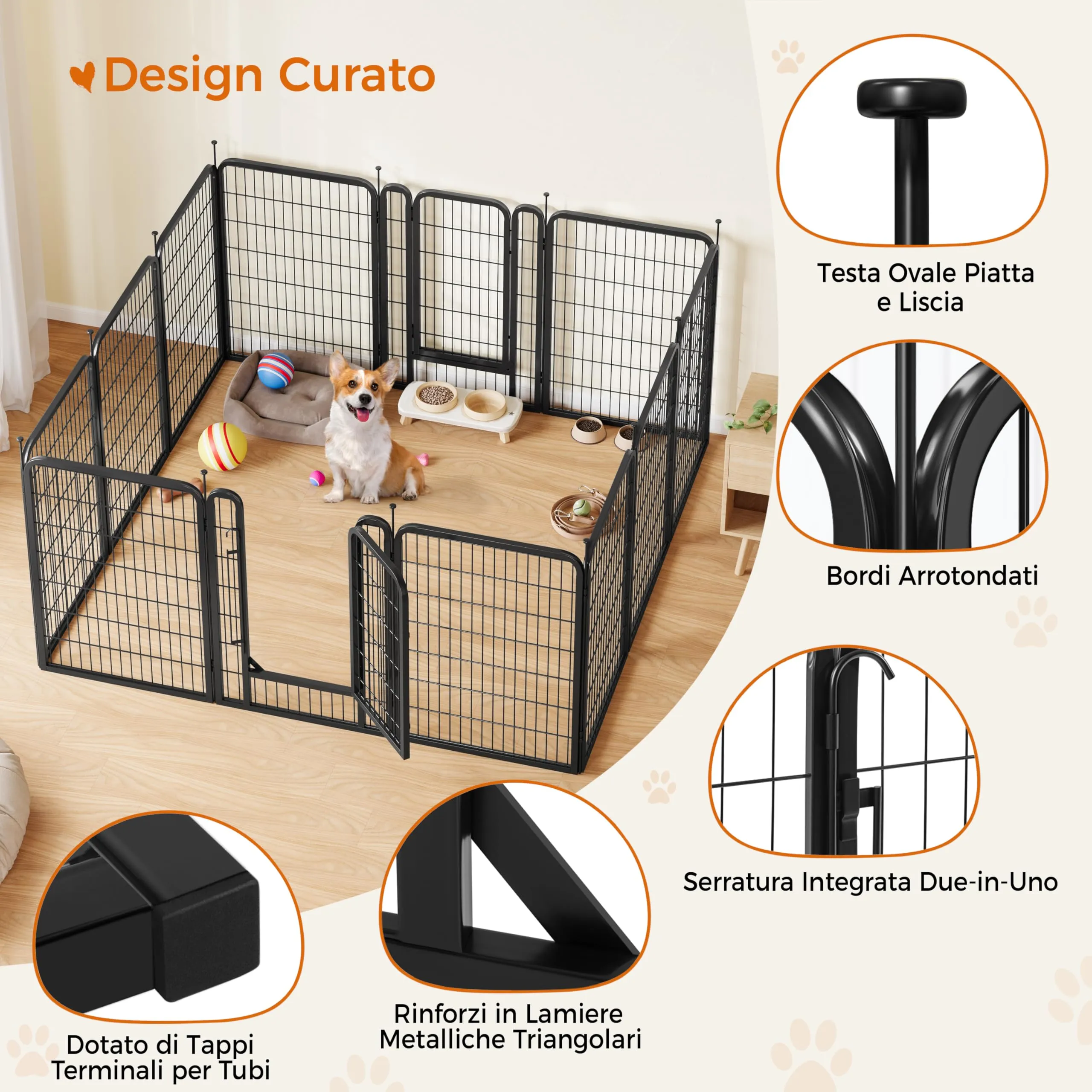 Yaheetech Recinto per Cani da Interno e Esterno, 16 pezzi, 68 x 100 cm, Nero - immagine 6