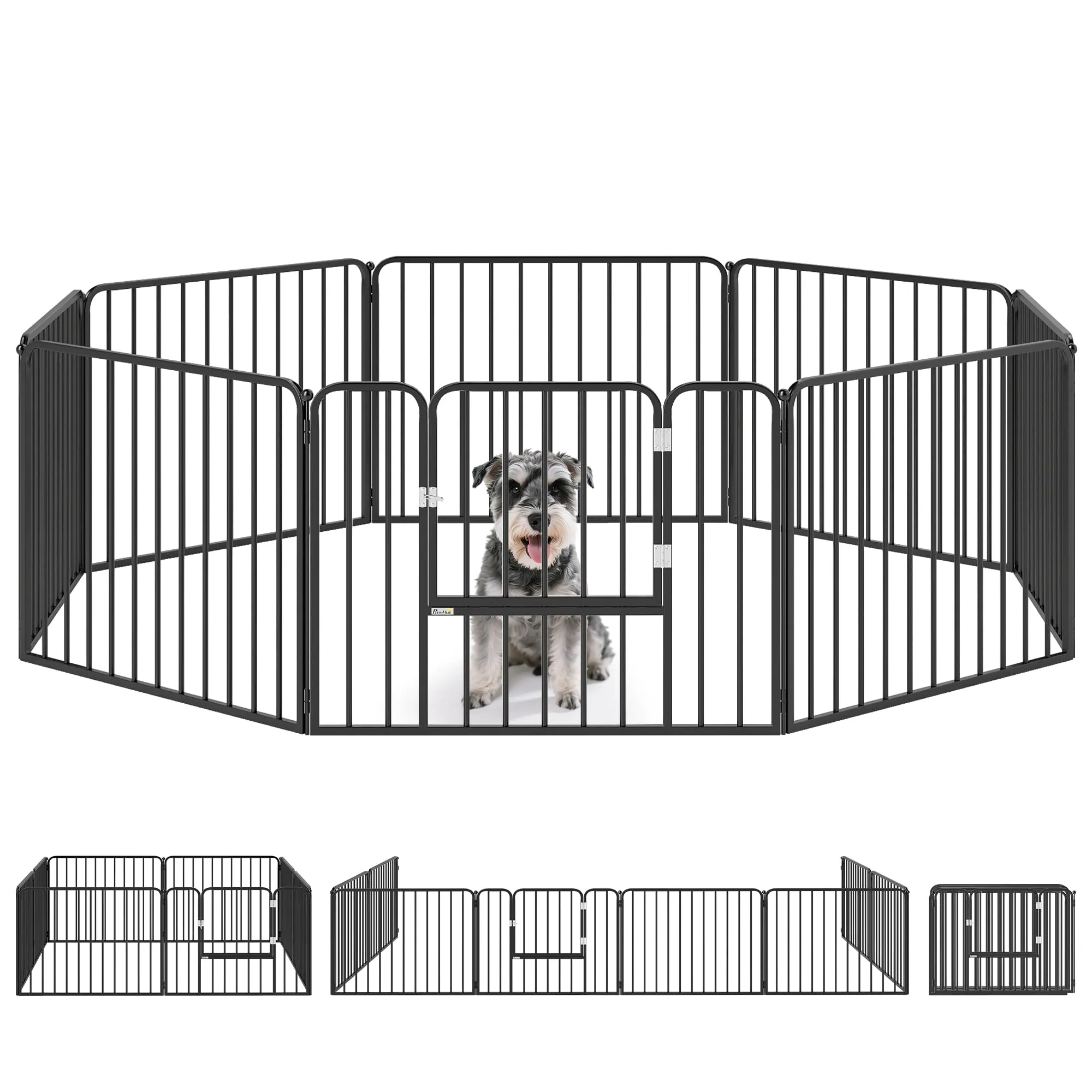 PawHut Box per Cani in Acciaio, 8 Pannelli Modulabili, 164x164x60 cm, Nero - immagine 1