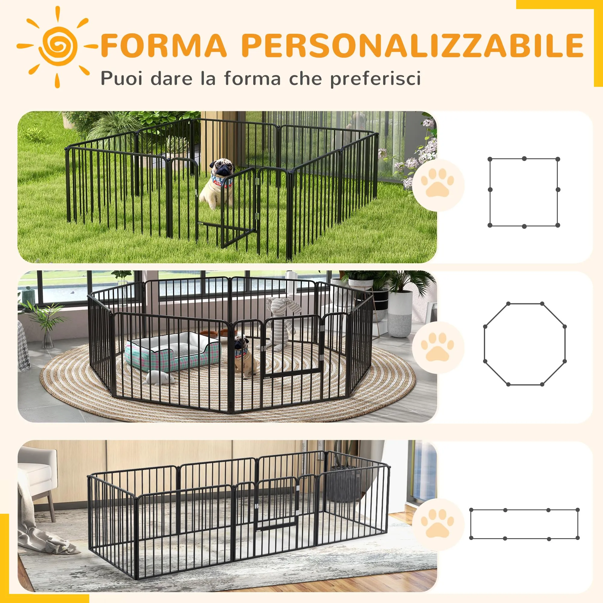 PawHut Box per Cani in Acciaio, 8 Pannelli Modulabili, 164x164x60 cm, Nero - immagine 4
