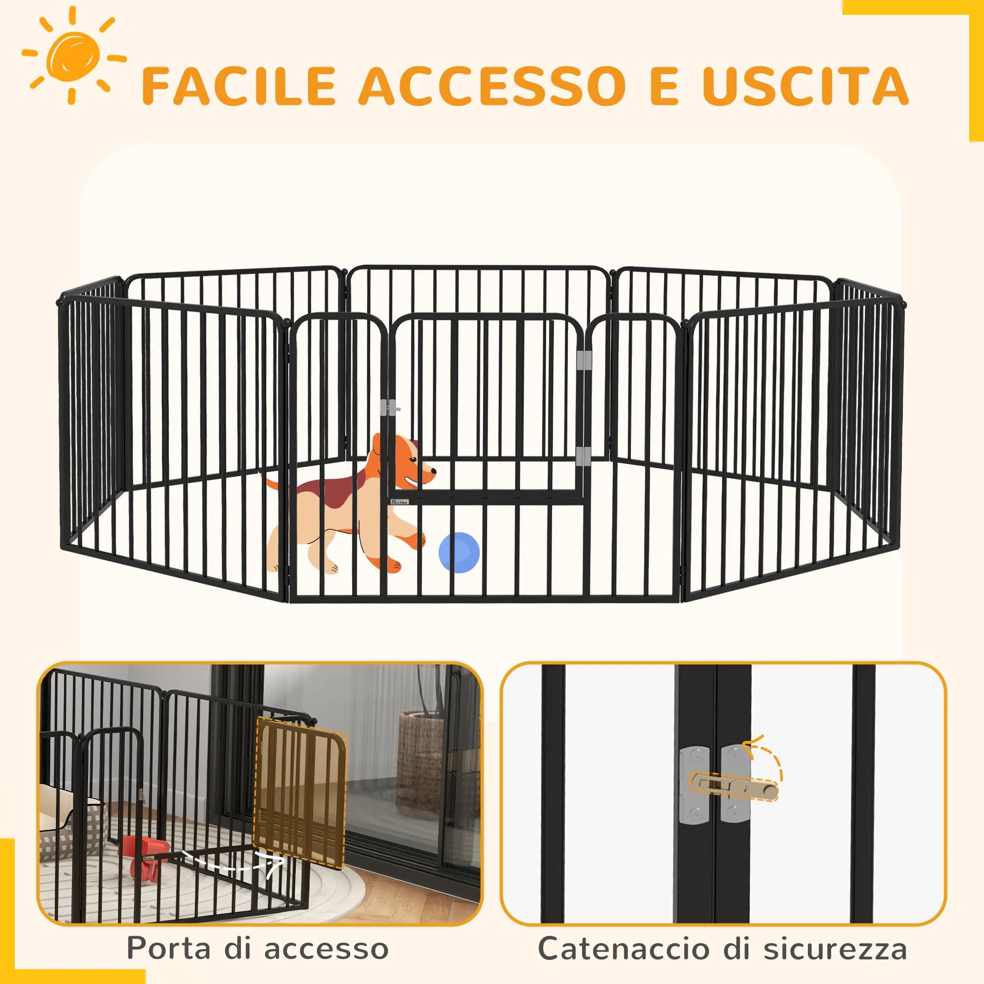 PawHut Box per Cani in Acciaio, 8 Pannelli Modulabili, 164x164x60 cm, Nero - immagine 6