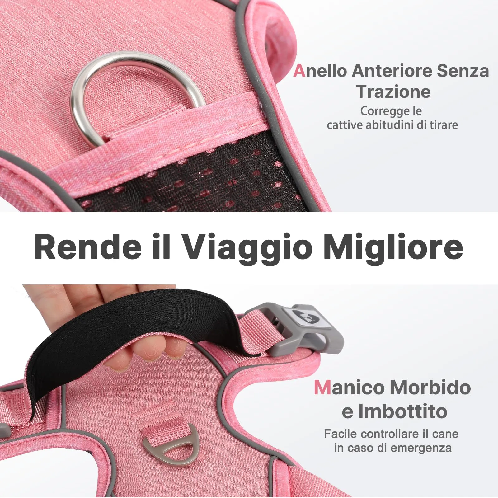 COMSLE Pettorina Anti Tiro per Cani Riflettente e Traspirante, Regolabile con Doppio Anello, Rosso Chiaro, XL - immagine 4