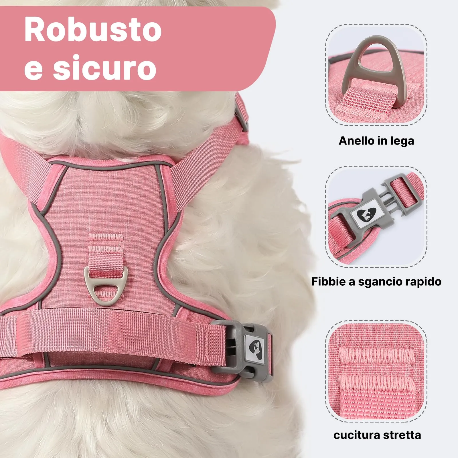 COMSLE Pettorina Anti Tiro per Cani, Riflettente e Traspirante con Doppio Anello, Rosso Chiaro, S - immagine 3