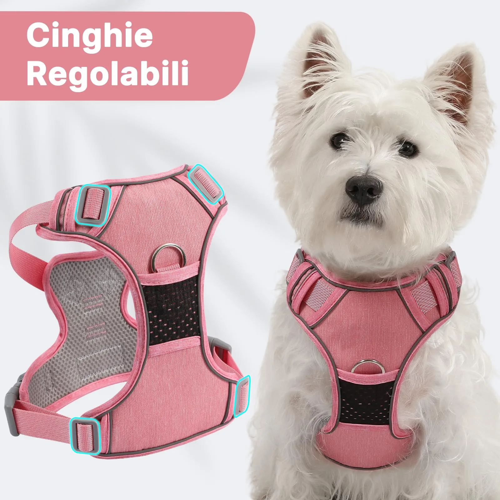 COMSLE Pettorina Anti Tiro per Cani, Riflettente e Traspirante con Doppio Anello, Rosso Chiaro, S - immagine 5
