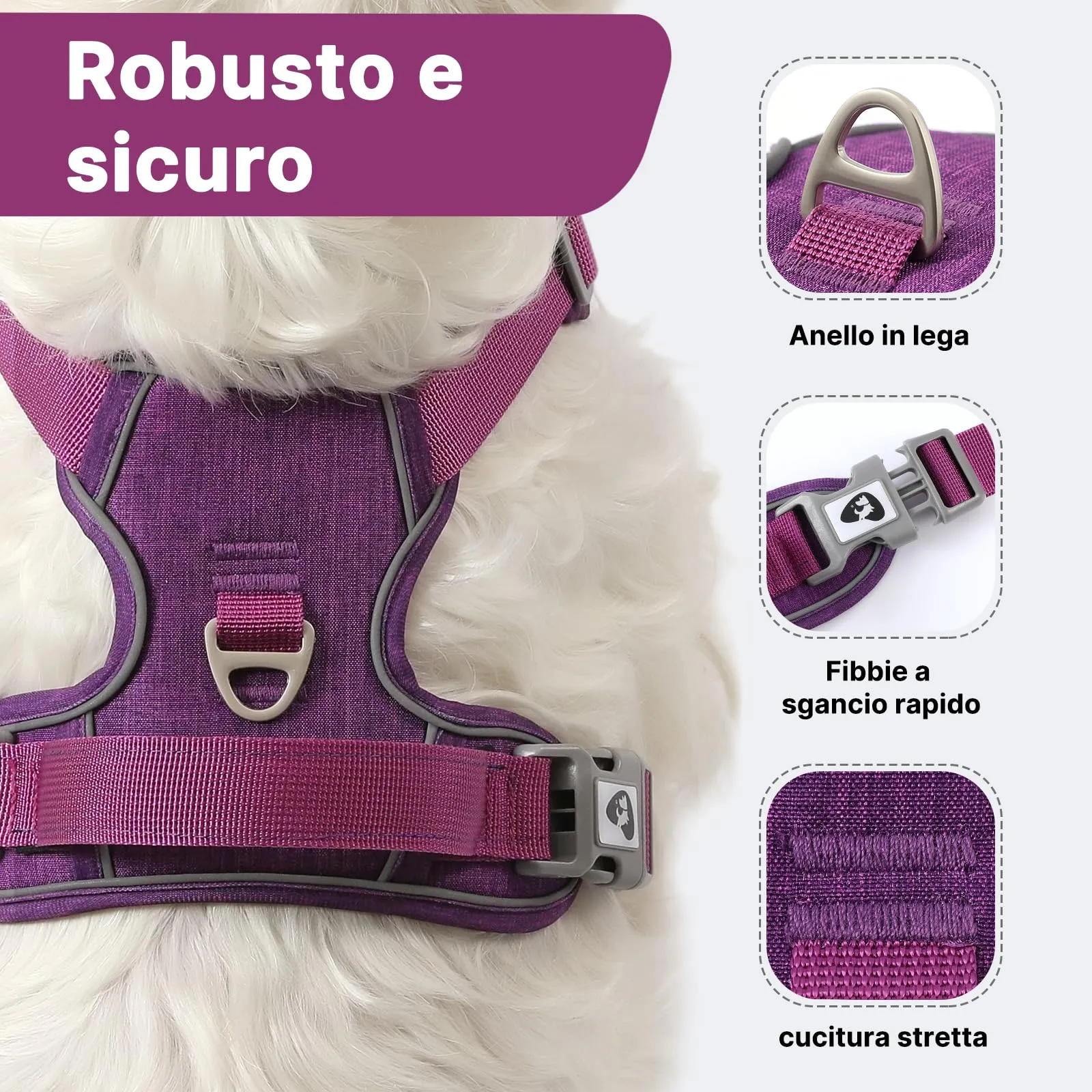 COMSLE Pettorina Anti Tiro per Cani Riflettente e Traspirante, Viola, S - immagine 3