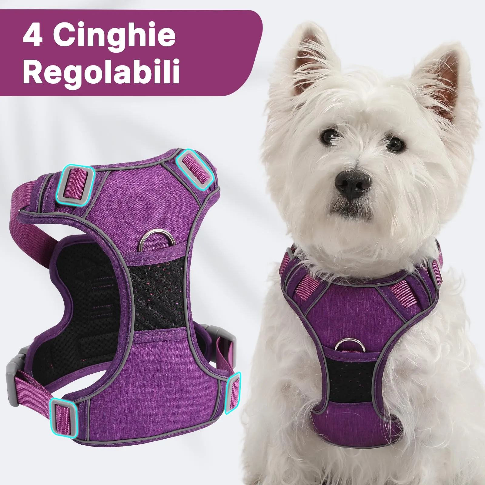 COMSLE Pettorina Anti Tiro per Cani Riflettente e Traspirante con Doppio Anello, Viola, L - immagine 5