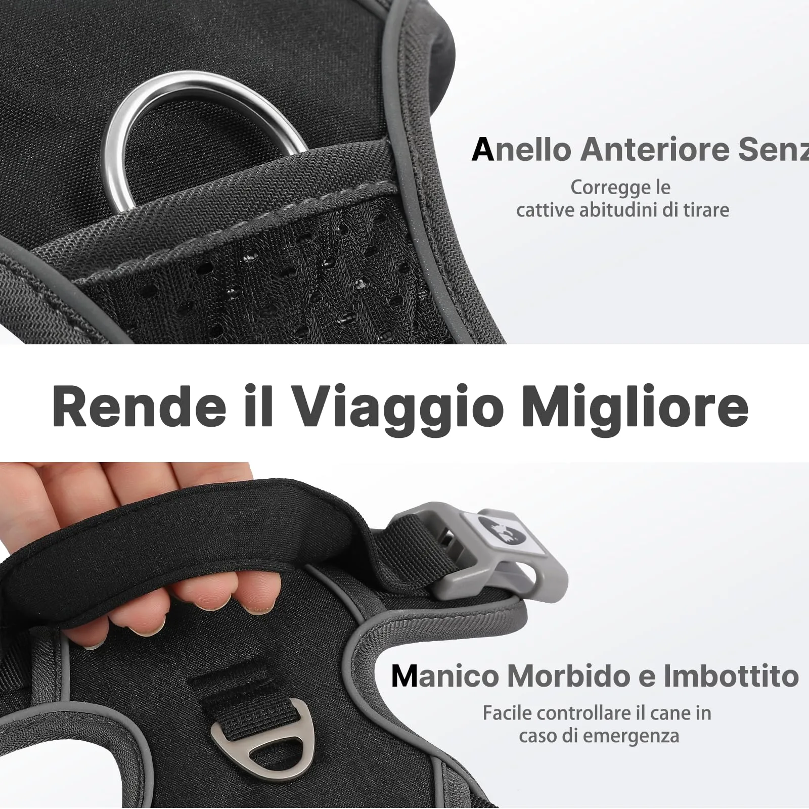 COMSLE Pettorina Anti Tiro per Cani, Riflettente e Traspirante, Nero, S - immagine 4