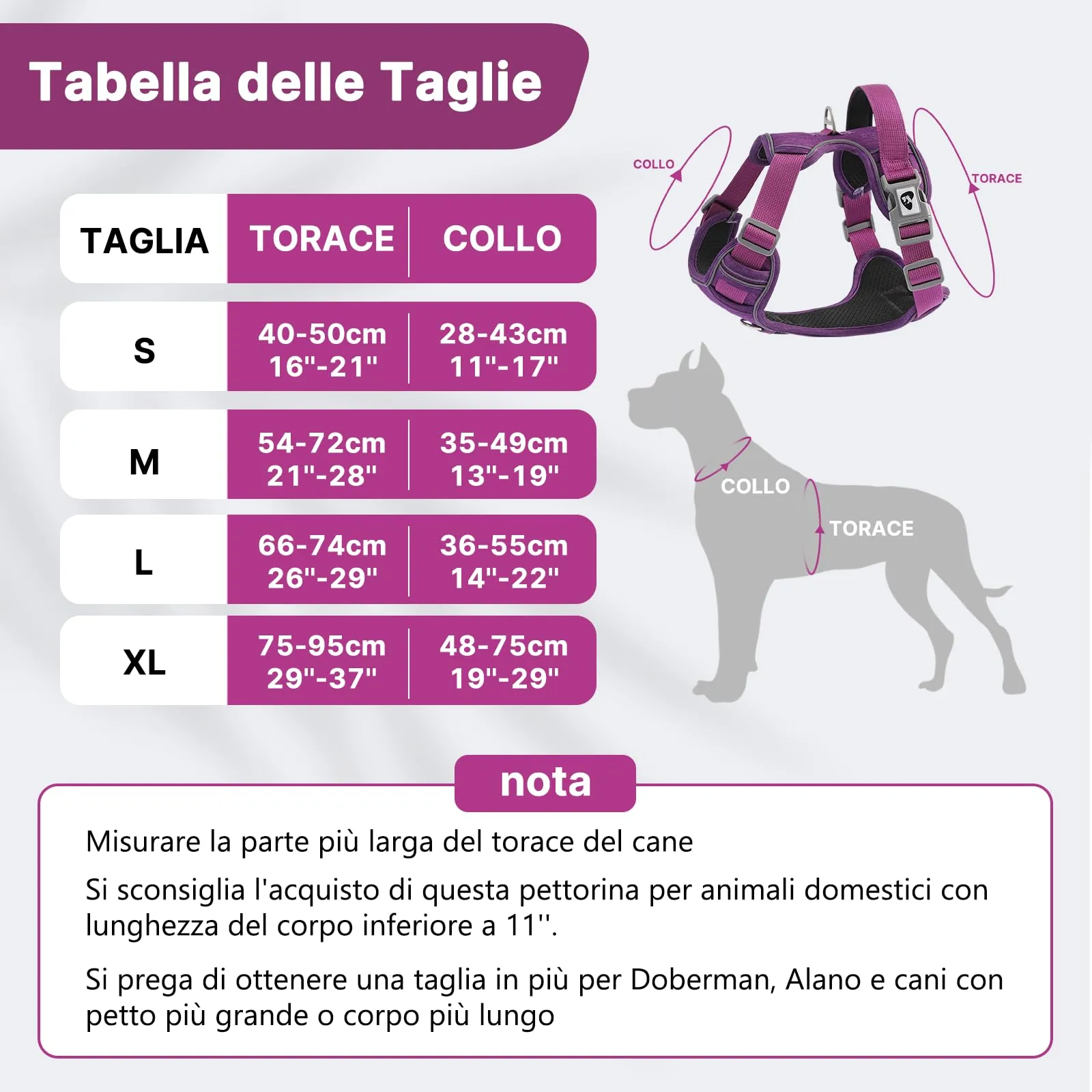 COMSLE Pettorina per Cani Riflettente Anti Tiro, Regolabile e Traspirante, Viola, M - immagine 2
