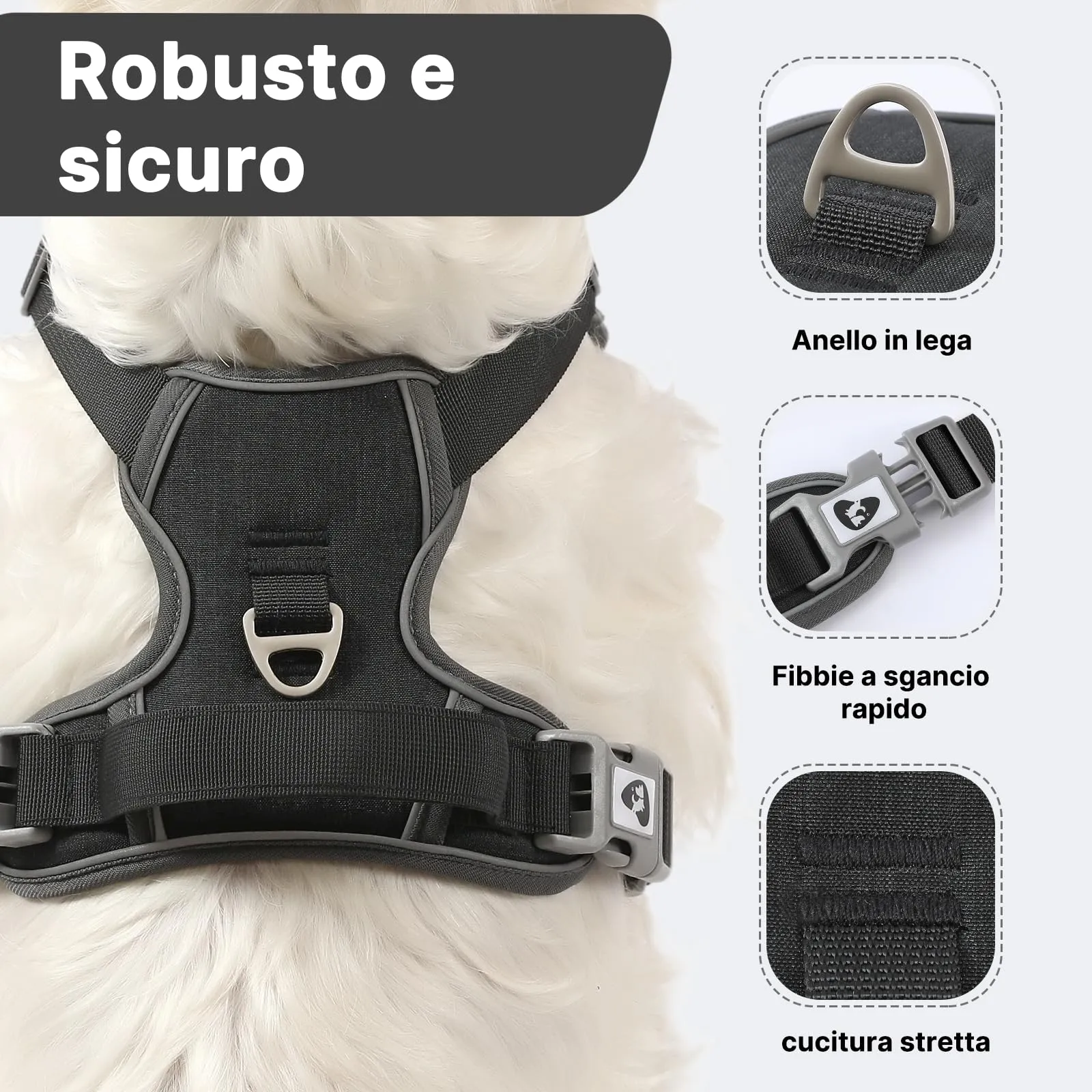 COMSLE Pettorina Anti Tiro per Cani, Riflettente e Traspirante, Nero, L - immagine 3