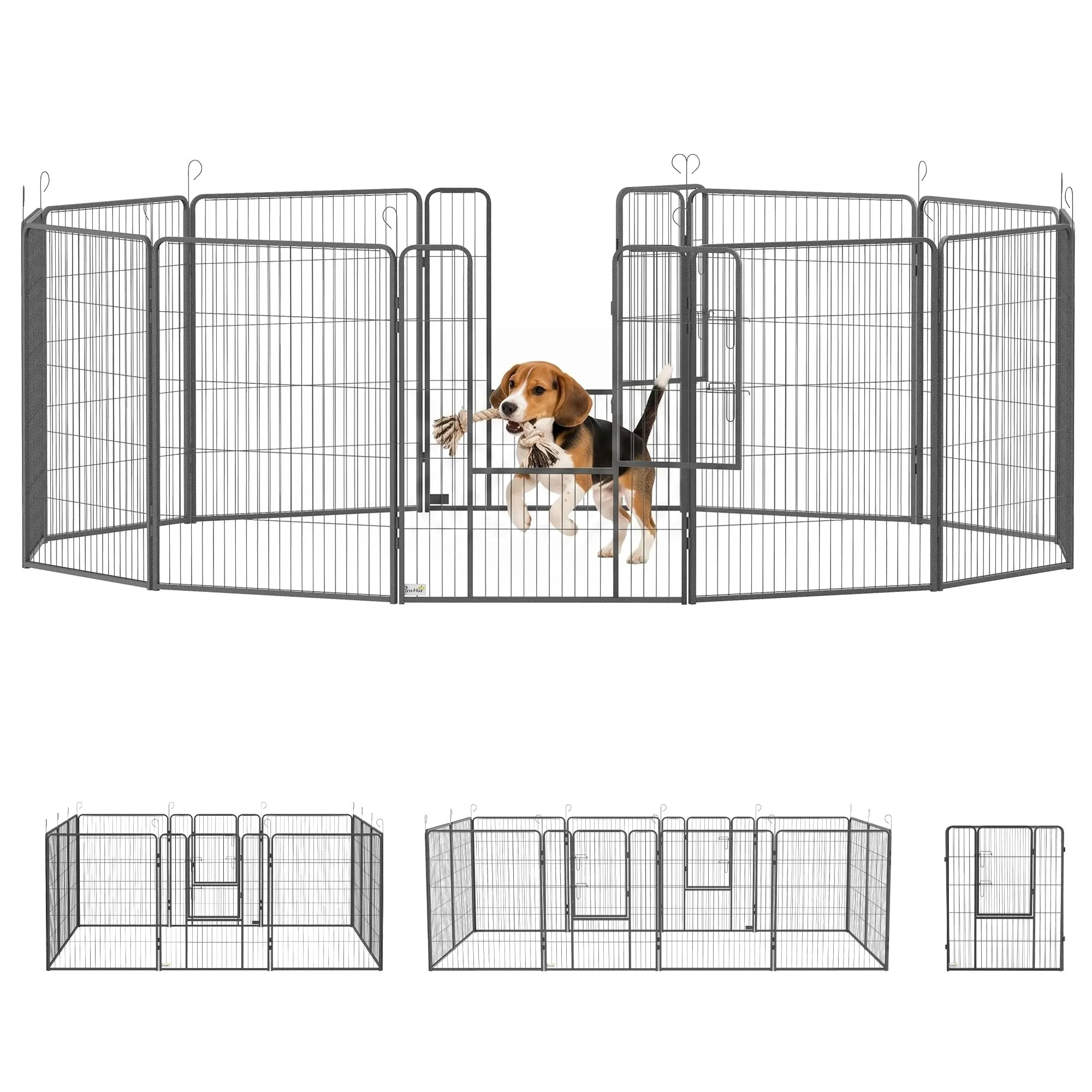 PawHut Recinto per Cani di Grande Taglia, 12 Pannelli, 80x100 cm, Grigio - immagine 1