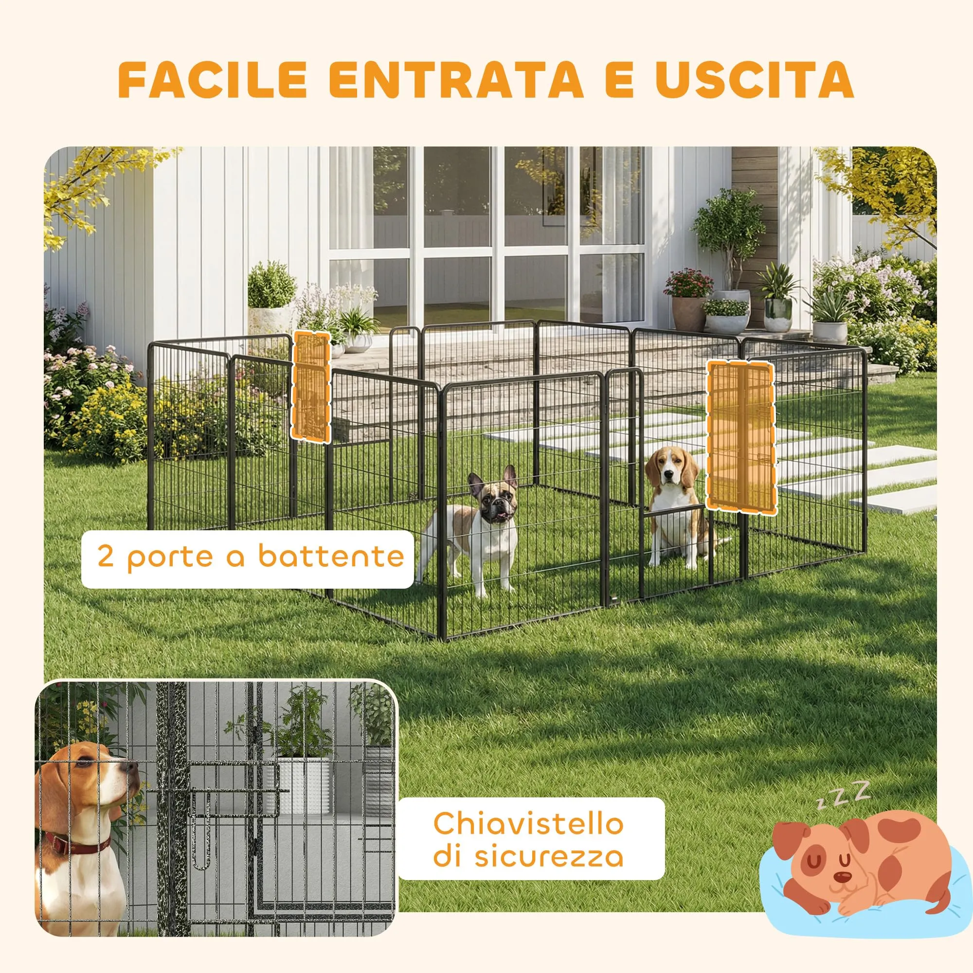 PawHut Recinto per Cani di Grande Taglia, 12 Pannelli, 80x100 cm, Grigio - immagine 4
