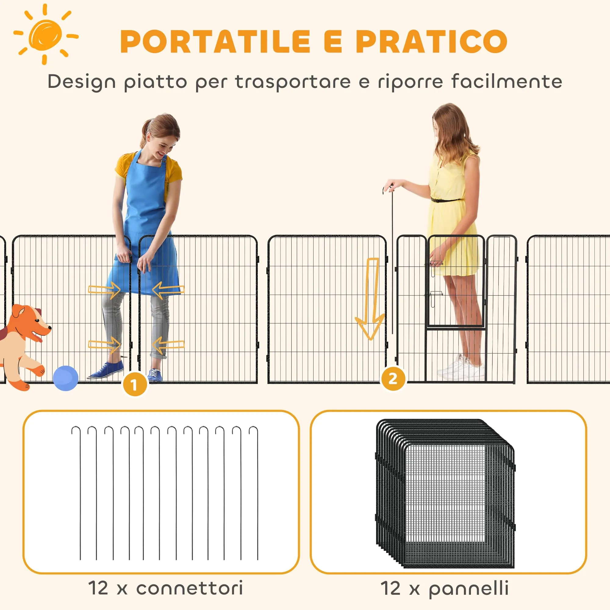 PawHut Recinto per Cani di Grande Taglia, 12 Pannelli, 80x100 cm, Grigio - immagine 5