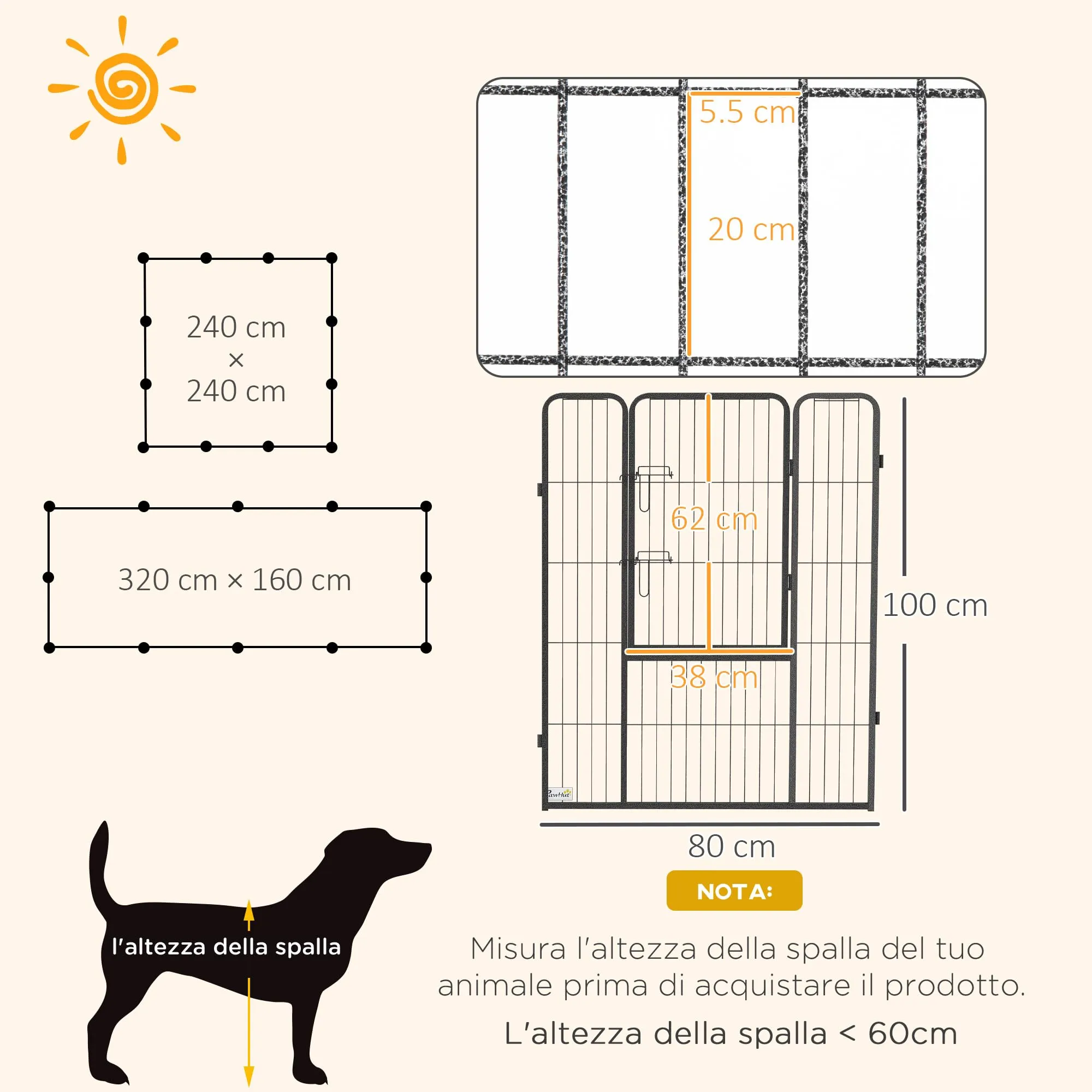 PawHut Recinto per Cani di Grande Taglia, 12 Pannelli, 80x100 cm, Grigio - immagine 7