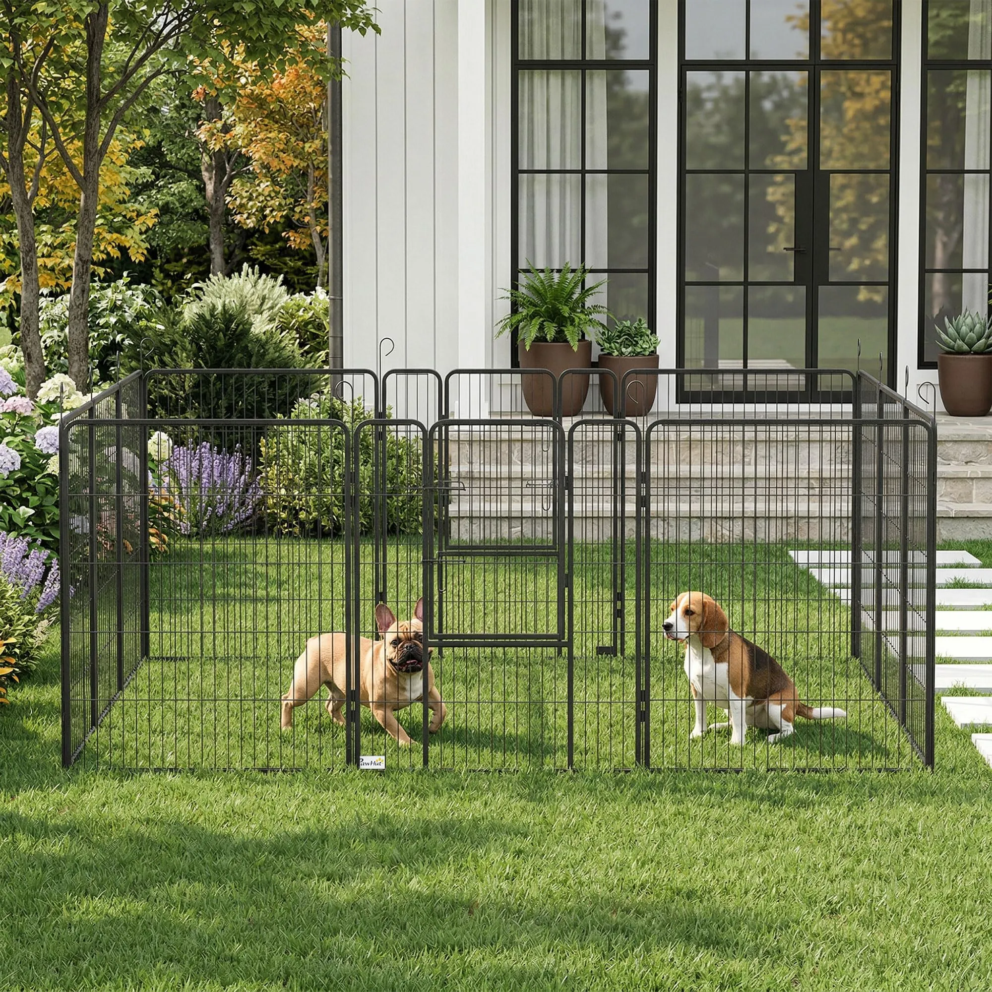 PawHut Recinto per Cani di Grande Taglia, 12 Pannelli, 80x100 cm, Grigio - immagine 8