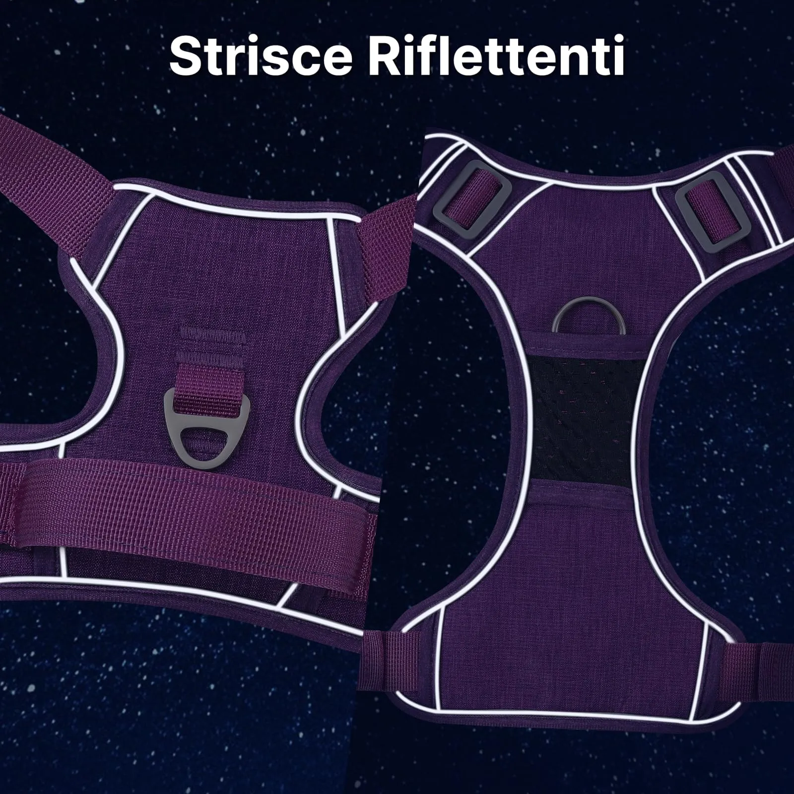 COMSLE Pettorina Anti Tiro per Cani Riflettente e Traspirante, Regolabile con Doppio Anello, Viola, XL - immagine 6