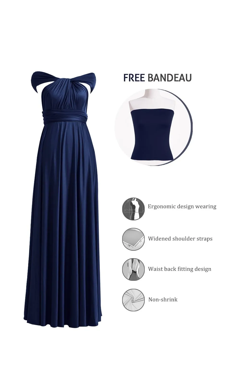 72styles Abito Cerimonia Donna Vestito Elegante Infinity Damigella d'Onore - immagine 3
